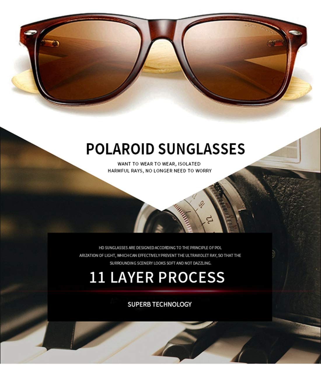 Polarized Bamboo Wood Sunglasses for Women & Men - UV Protection, Lightweight & Durable - Perfect for Driving, Beach, Outdoor Activities