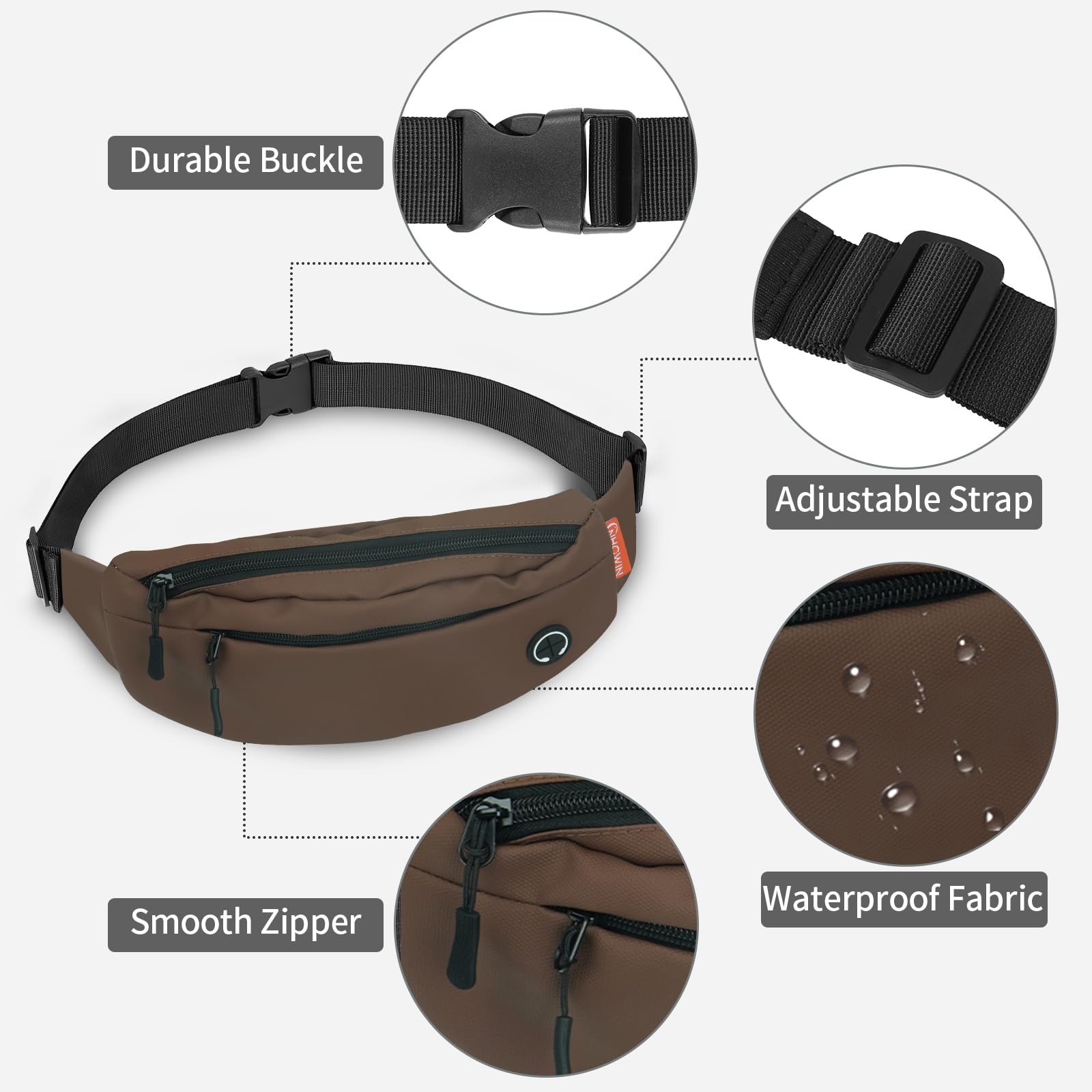 Waterproof Fanny Pack for Men & Women - Adjustable Crossbody Waist Bag with 4 Zipper Pockets, Phone Holder for Running, Jogging, Hiking, Cycling & Travel | Fashionable Belt Bag (Brown) - Perfect for Outdoor Adventures, Gym Workouts & Daily Commute