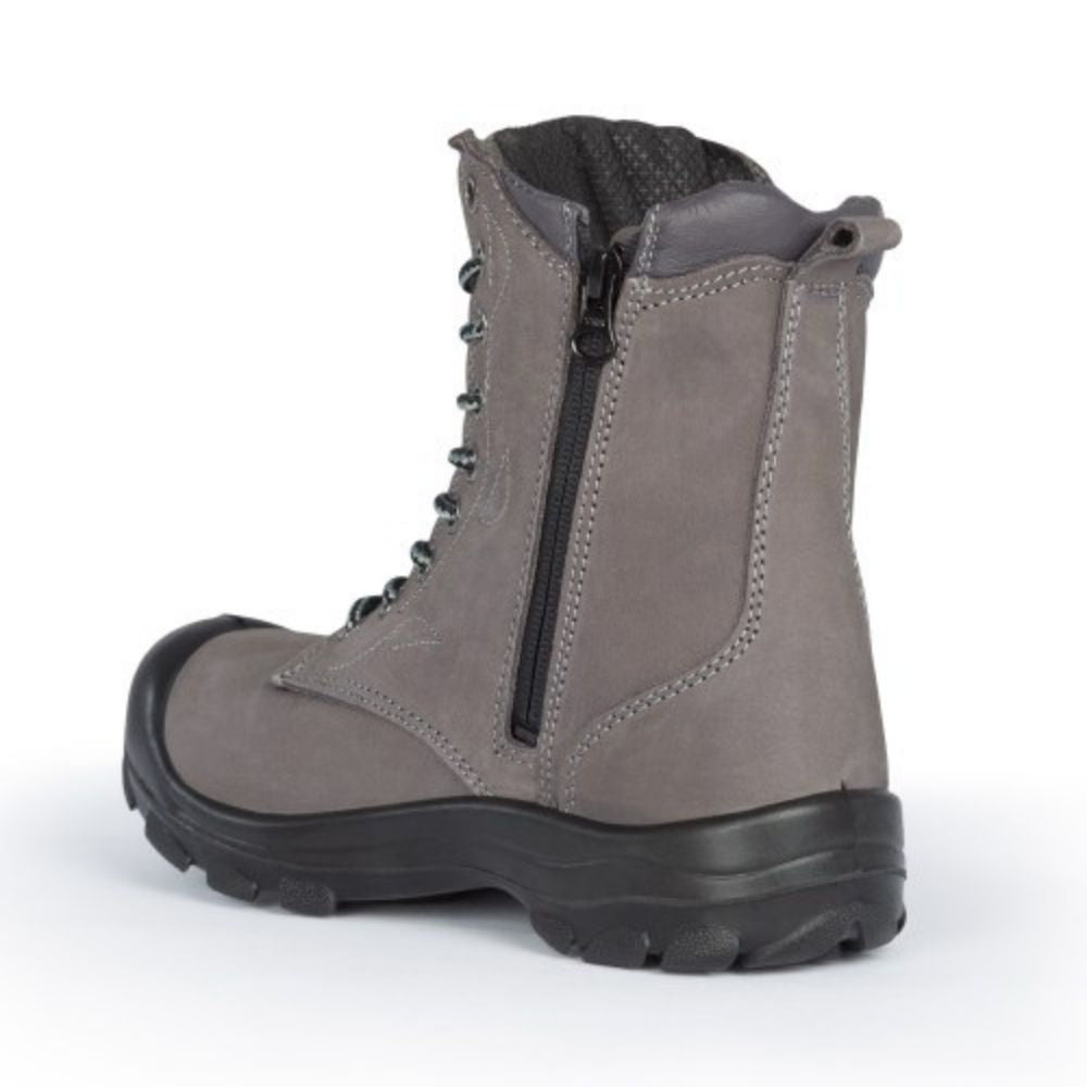 P&F S558 Women's 8 Steel Toe Work Boots with Side Zipper - Comfortable Safety Shoes for Construction, Warehouse & Outdoor Work (Khaki)