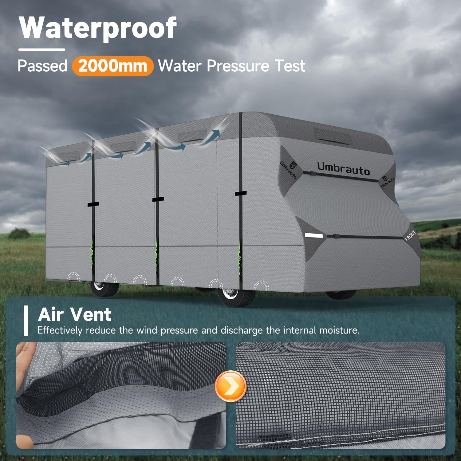 **Umbrauto RV Cover for Class C Motorhomes 23'-26' - 7-Layer Anti-UV, Windproof, Waterproof Camper Cover with 3 Extra Straps, Repair Patches & 6 Gutter Covers - Perfect for Outdoor Storage & Travel Protection**