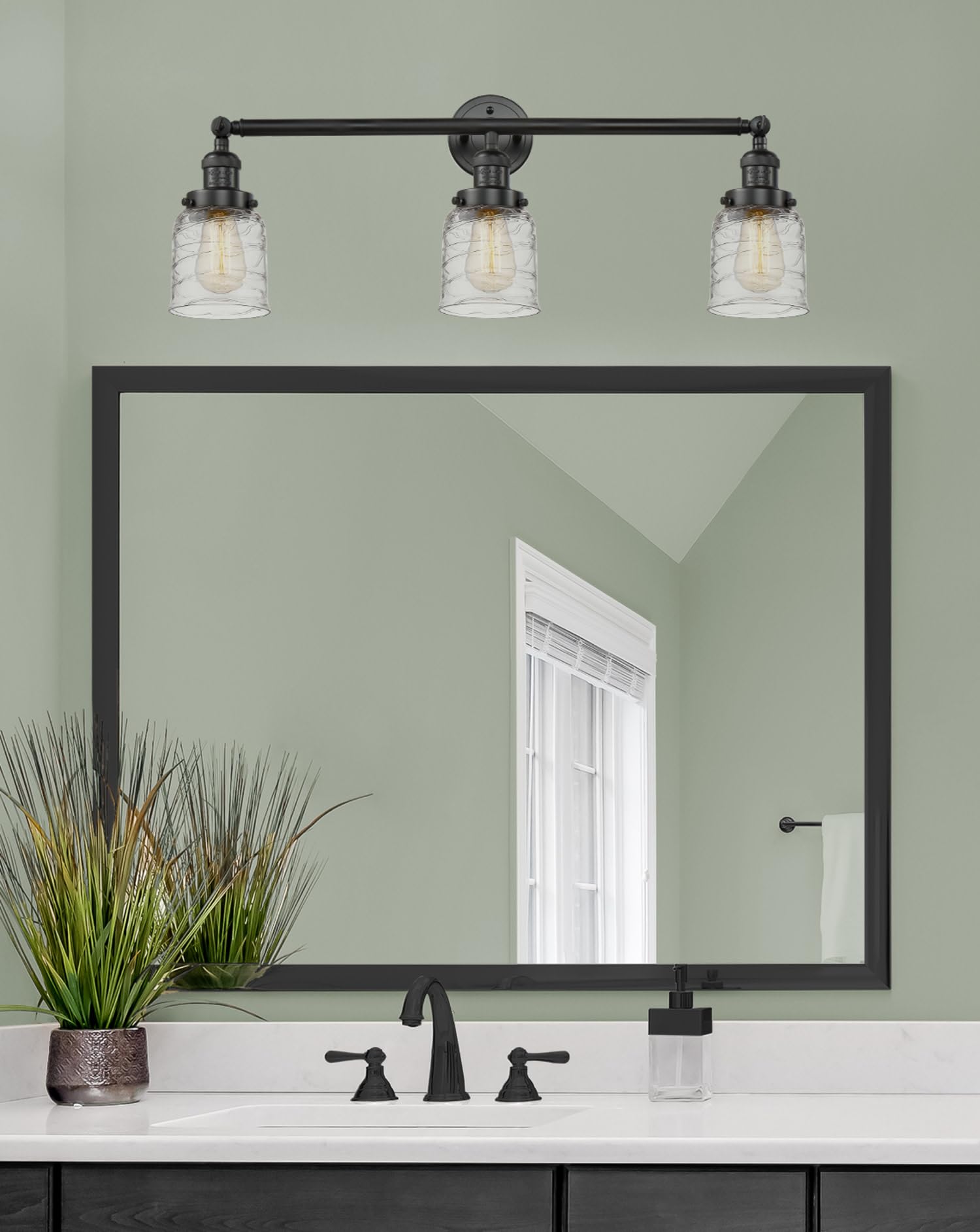 Bell 3-Light Bathroom Vanity Light Fixture in Satin Gold Finish (205-SG-G513) - Perfect for Modern Bathroom, Powder Room & Dressing Area Lighting