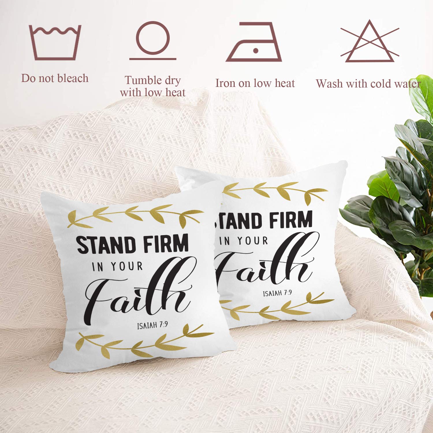 Faith Hope Love Inspirational Christian Decorative Pillow Covers - Gold Black White Square 16x16 Inch Set of 2 - Sofa Bedroom Car Throw Pillow Covers for Home Decor & Gift Giving