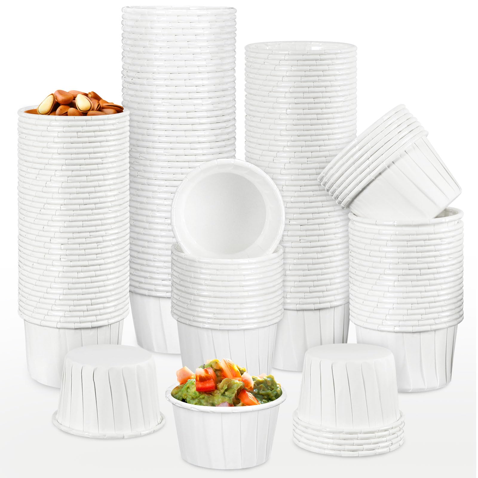 200 Pcs 2 oz Disposable Paper Souffle Cups - Small Eco-Friendly Portion Cups for Jello Shots, Condiments, Sauces, Ketchup, Medicine, Tasting Samples, Desserts & Measuring - Perfect for Parties, Catering & Home Use