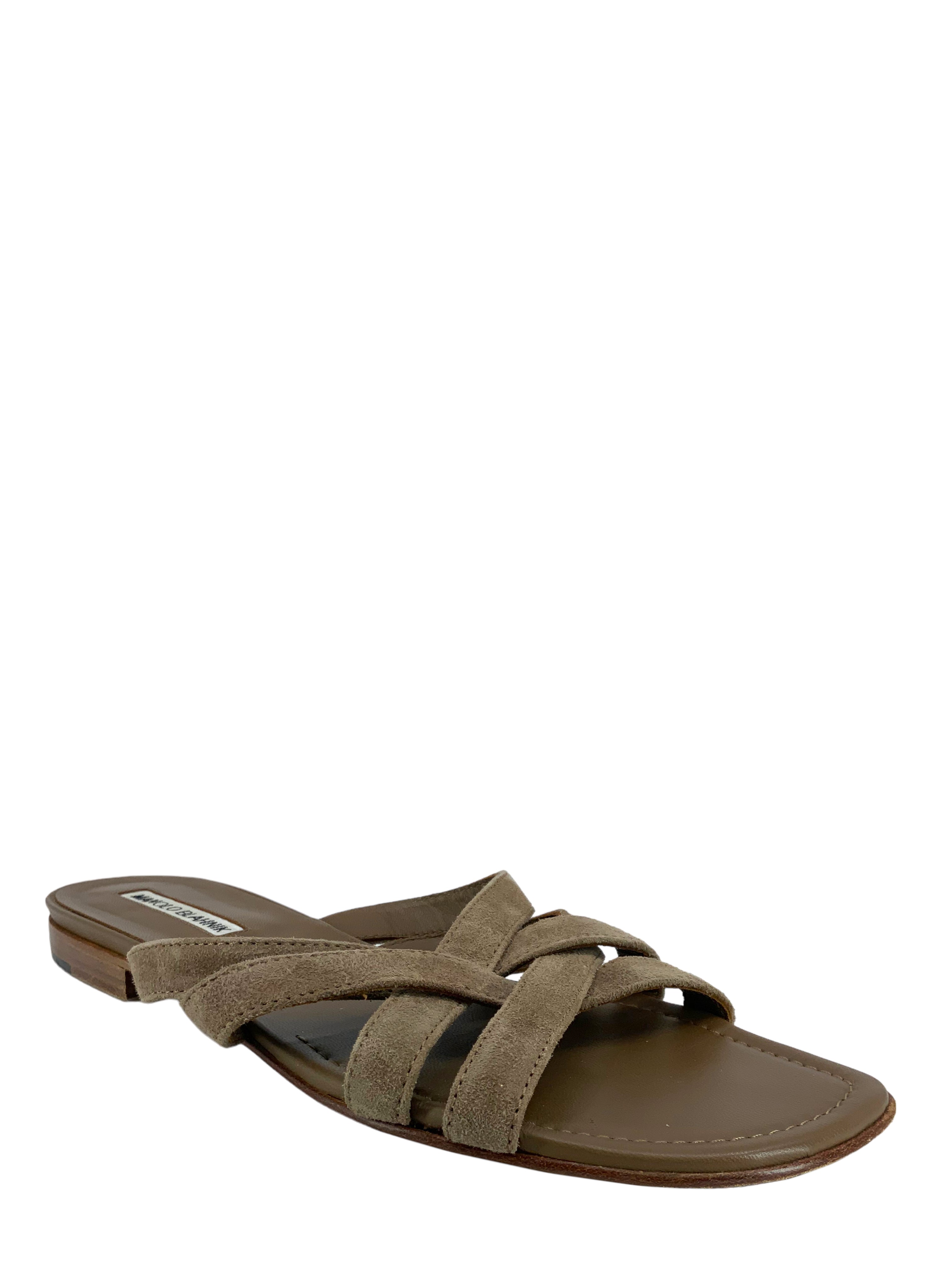 Manolo Blahnik Suede Strappy Slide Sandals Women's Size 8 | Comfortable Summer Dressy Heeled Sandals for Weddings, Parties & Date Nights