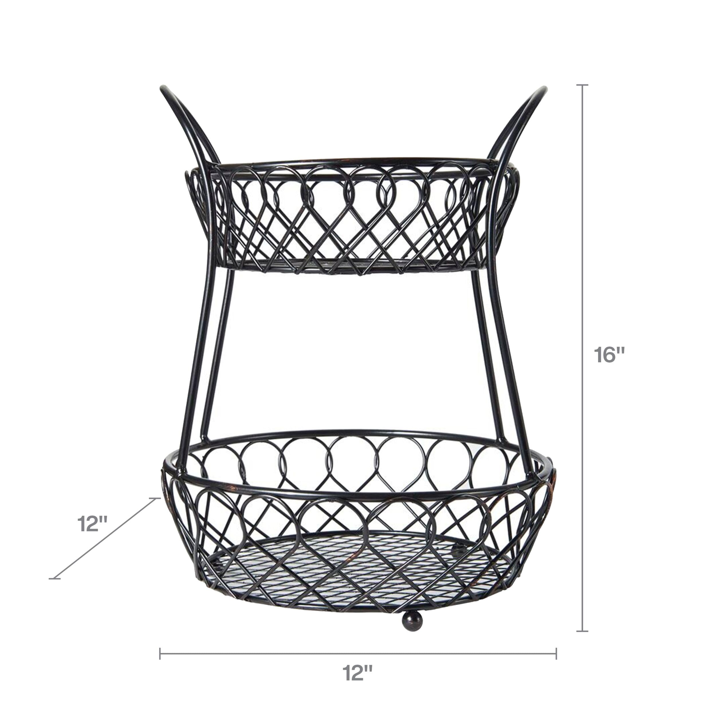 Mikasa Loop and Lattice Wire Basket - Antique Black Kitchen Storage Organizer for Fruits, Vegetables, Bread | Perfect for Pantry, Countertop, and Farmhouse Decor