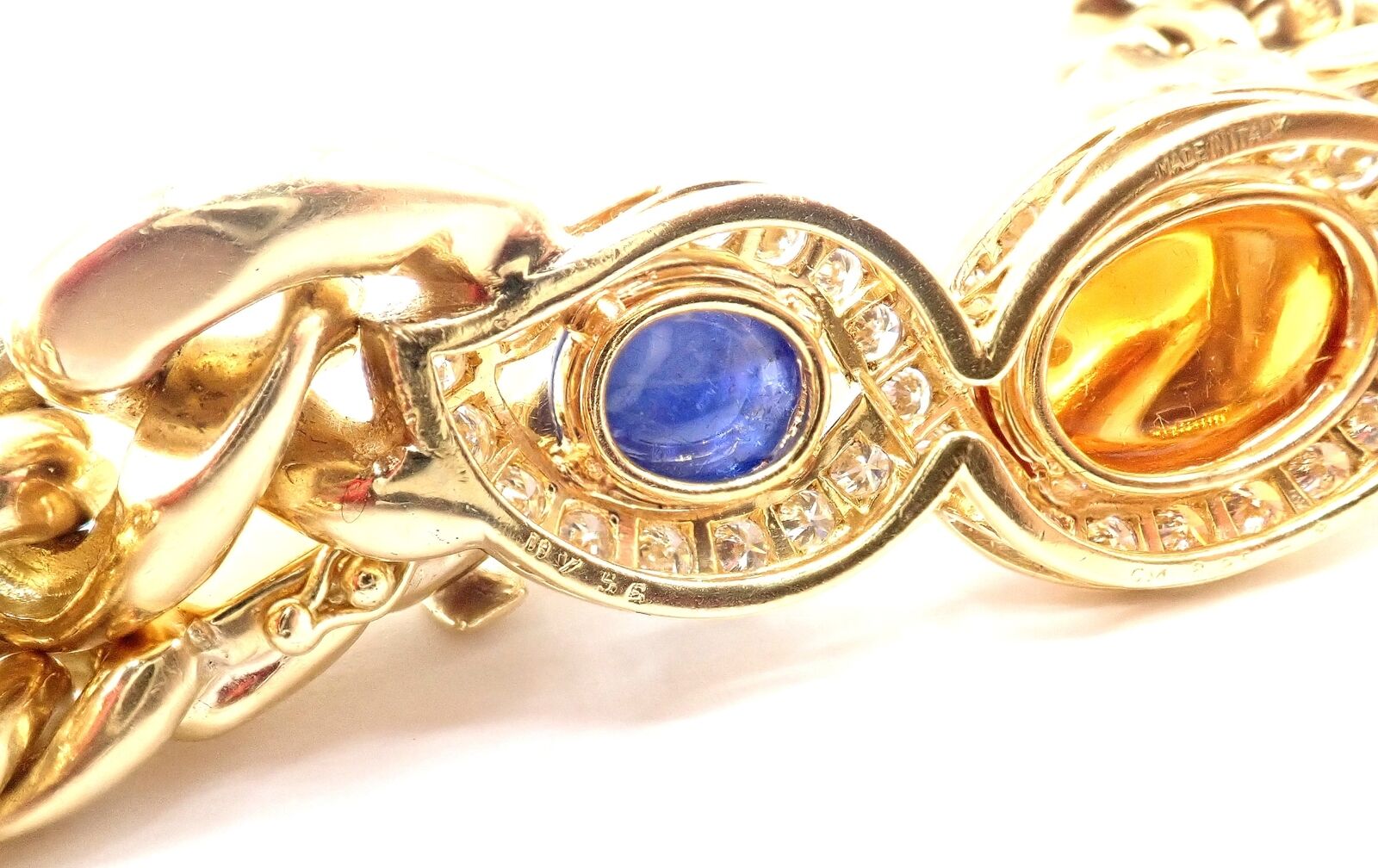 Bvlgari Bulgari 18k Yellow Gold Diamond Citrine Sapphire Link Necklace - Luxury Italian Jewelry for Women, Perfect for Weddings, Parties & Special Occasions