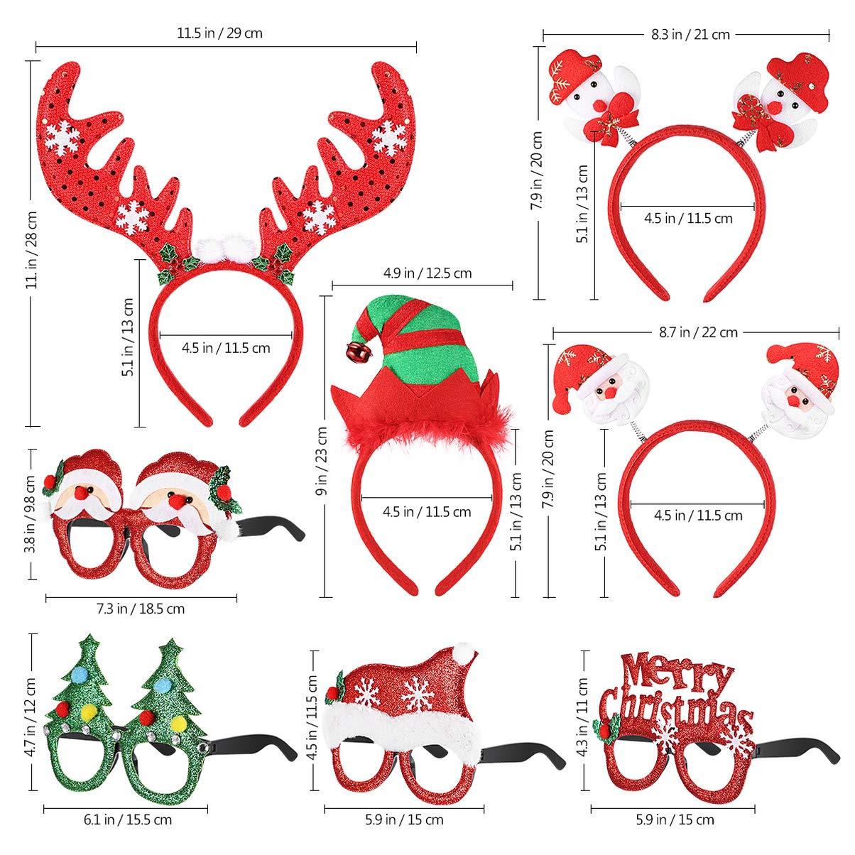 Toyvian 4pcs Christmas Glitter Headbands & 4pcs Party Eyeglasses Set - Kids Holiday Party Accessories for Christmas, Birthday, New Year Celebrations & Photo Booths