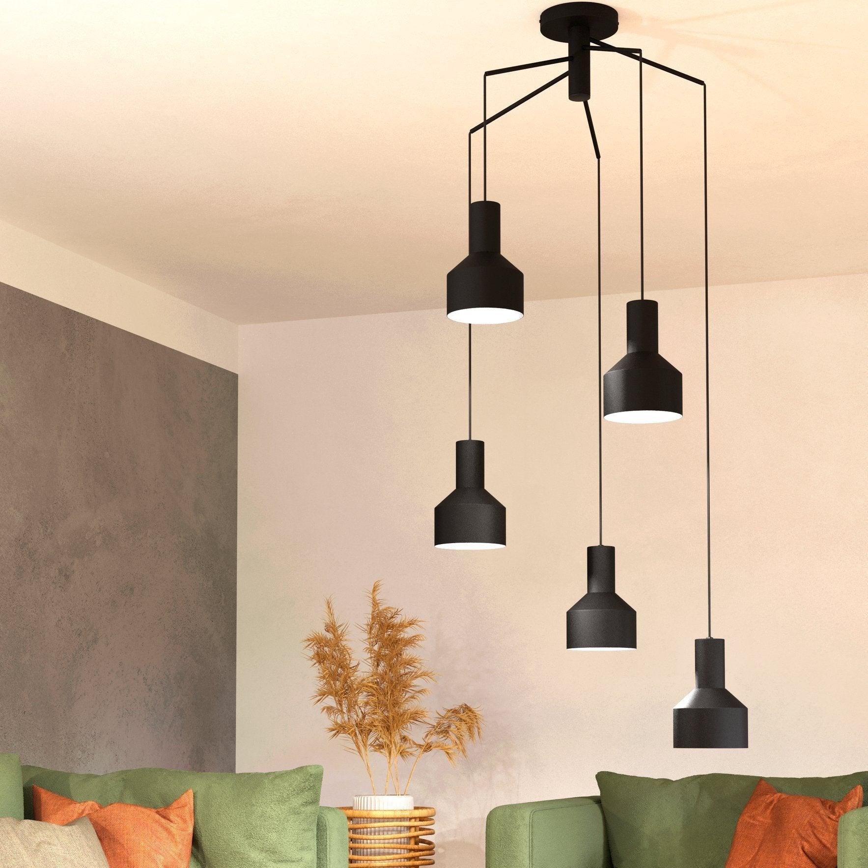 Eglo Casibare 5-Light Black Metal Monochrome Pendant Light Fixture - Modern Industrial Ceiling Lighting for Dining Room, Kitchen Island & Living Room