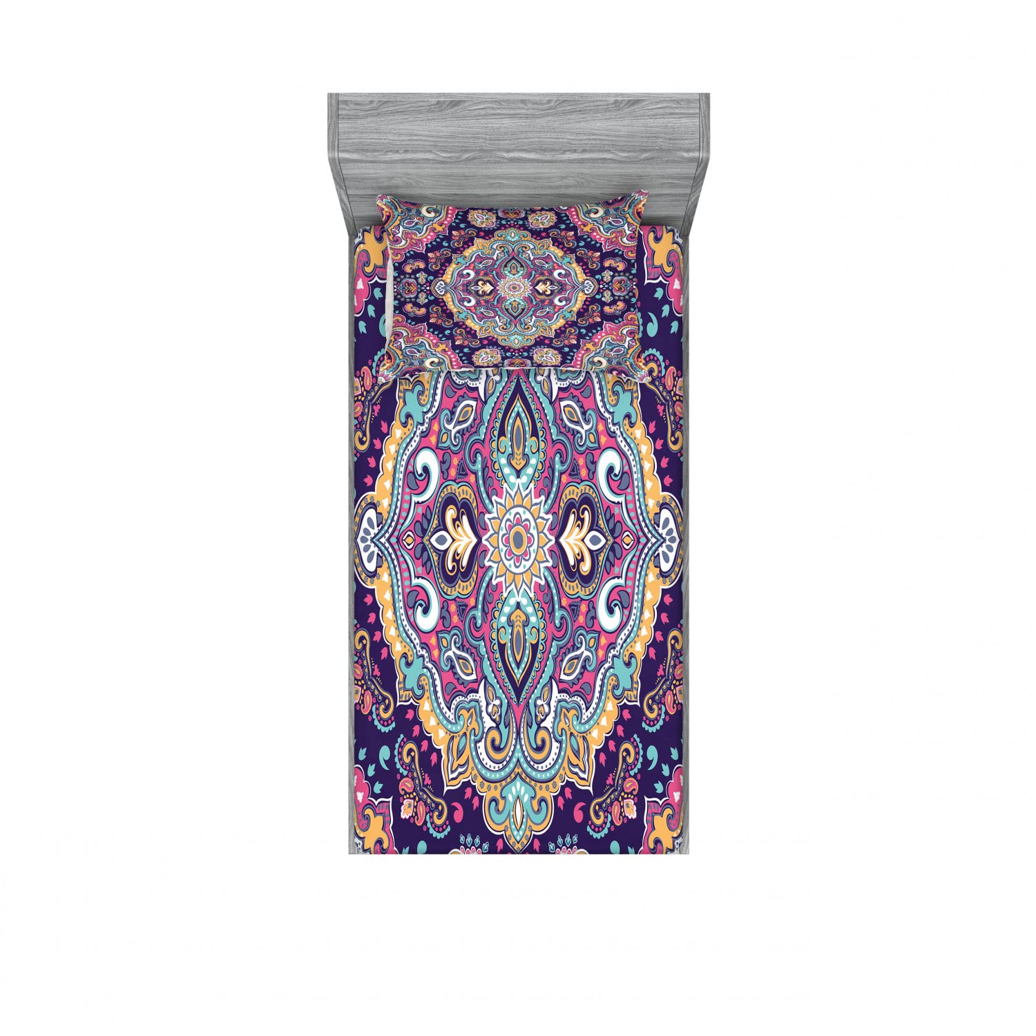 Ambesonne Bohemian 2-Pack Twin Fitted Sheets & Pillow Sham Set - Vibrant Spring Garden Print 4-Piece Bedding Set (2 Fitted Sheets + 2 Pillow Covers) | Colorful Ethnic Home Decor for Guest Rooms, Dorms & Boho Chic Bedrooms