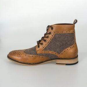 Cavani Sherlock Tan Men's Leather Tweed Boots - Premium Waterproof Winter Boots for Men, Fashionable Outdoor Hiking & Casual Wear