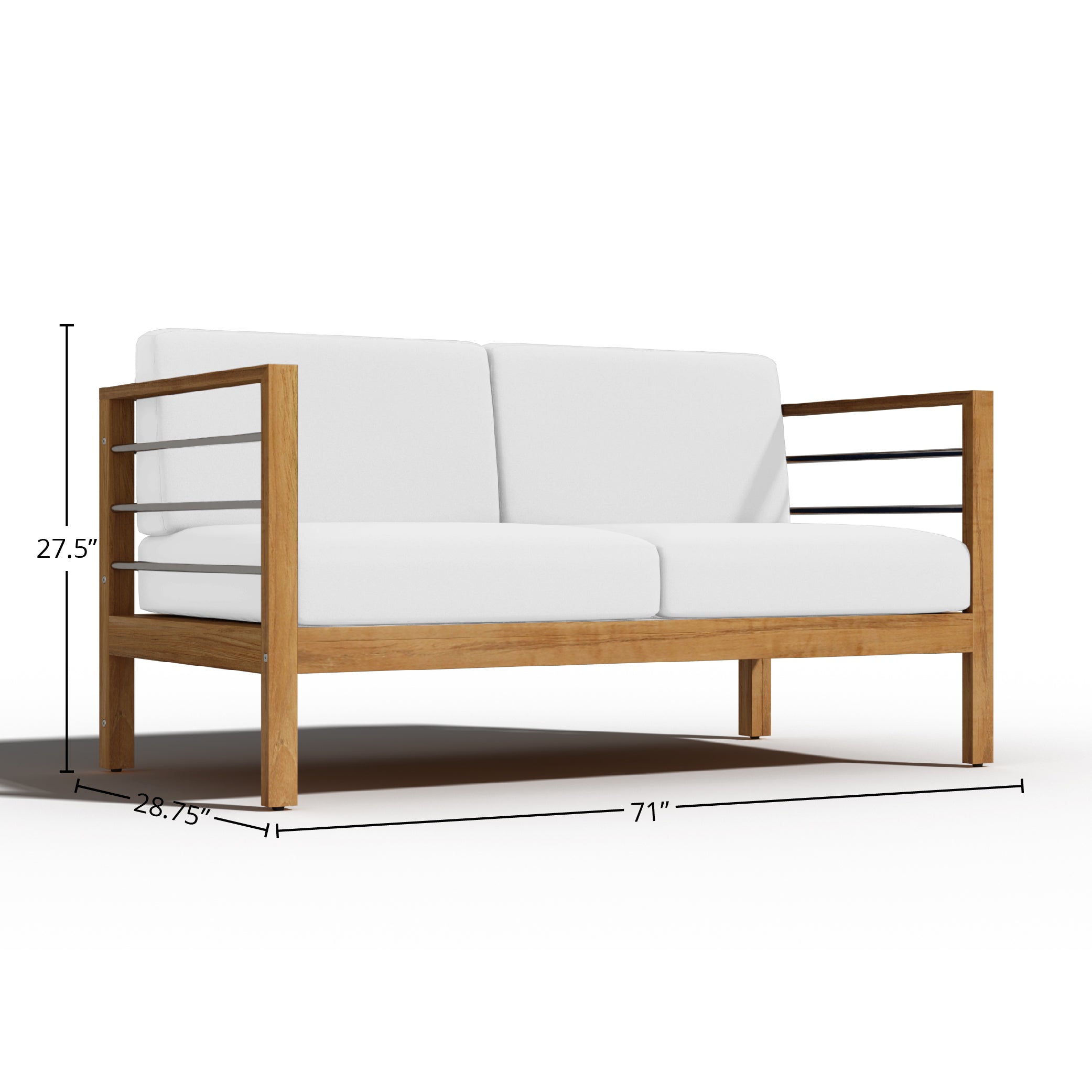 Leon 3-Person Teak Outdoor Sofa with Sunbrella White Cushion - Patio Furniture for Garden, Poolside & Backyard Relaxation