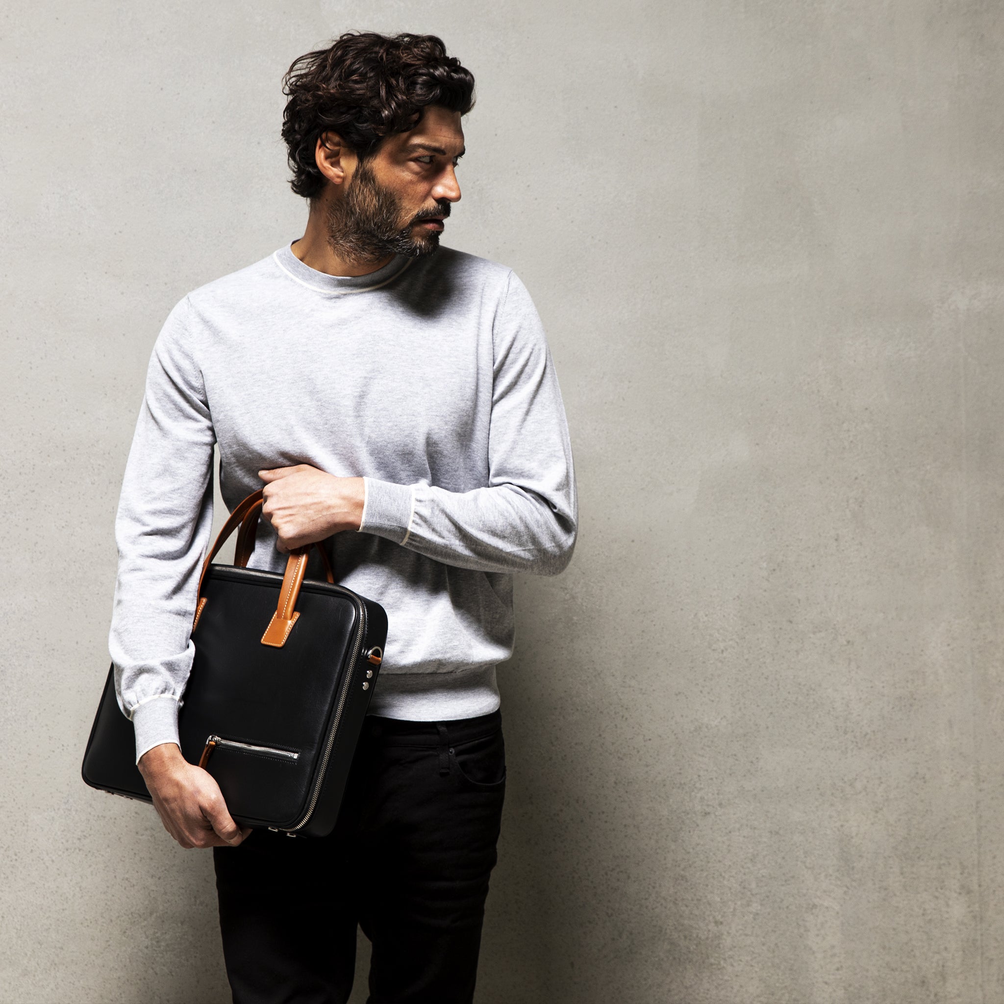 Alessandro II Genuine Leather Bag in Black & Cognac - Perfect for Work, Travel, and Everyday Use