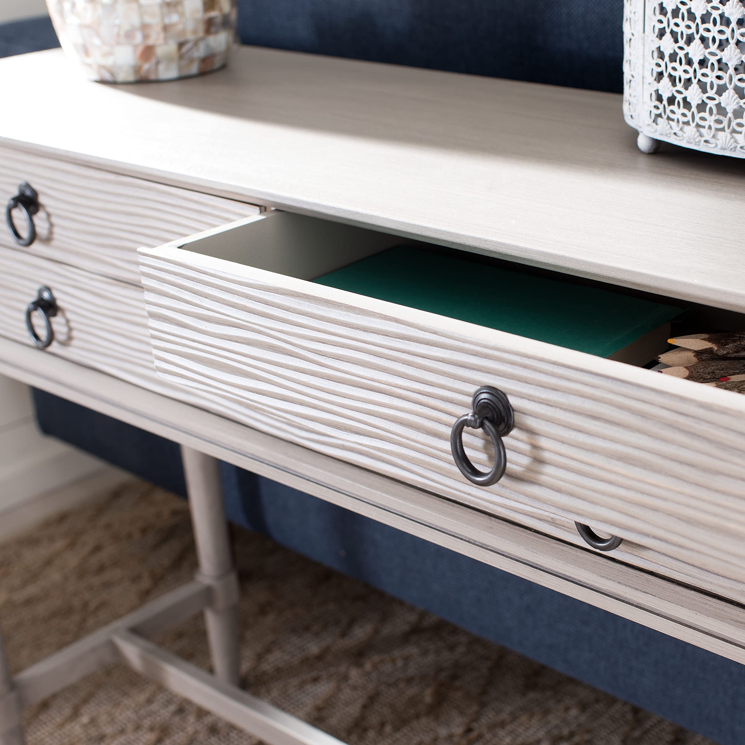 Safavieh Aliyah Greige 4-Drawer Console Table - Modern Entryway Furniture for Hallway, Living Room & Bedroom Storage