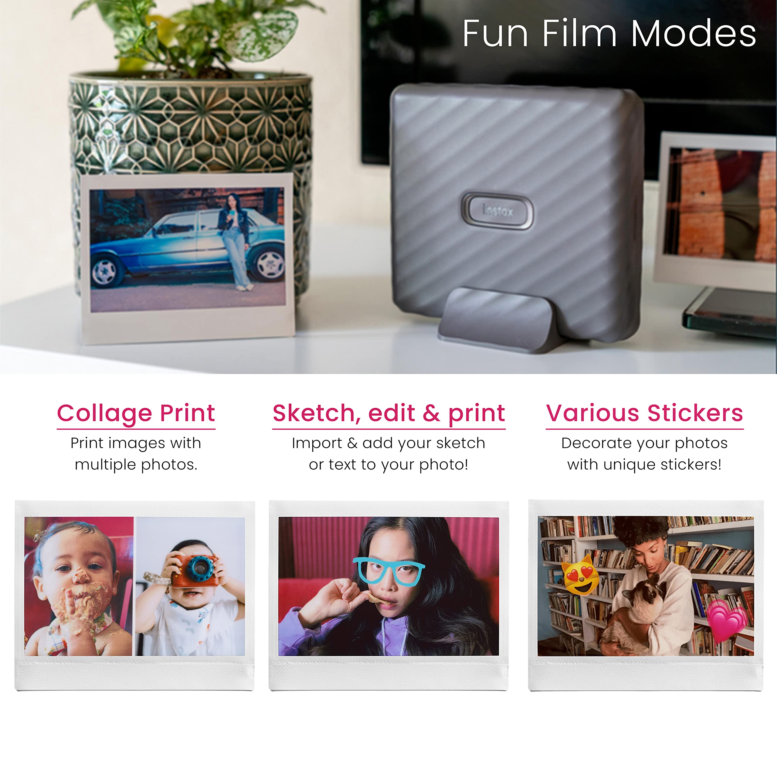 Fujifilm Instax Link Wide Instant Photo Printer (Mocha Grey) with 20 Sheets Wide Twin Pack Film & Cleaning Cloth - Perfect for Travel, Parties, and DIY Scrapbooking