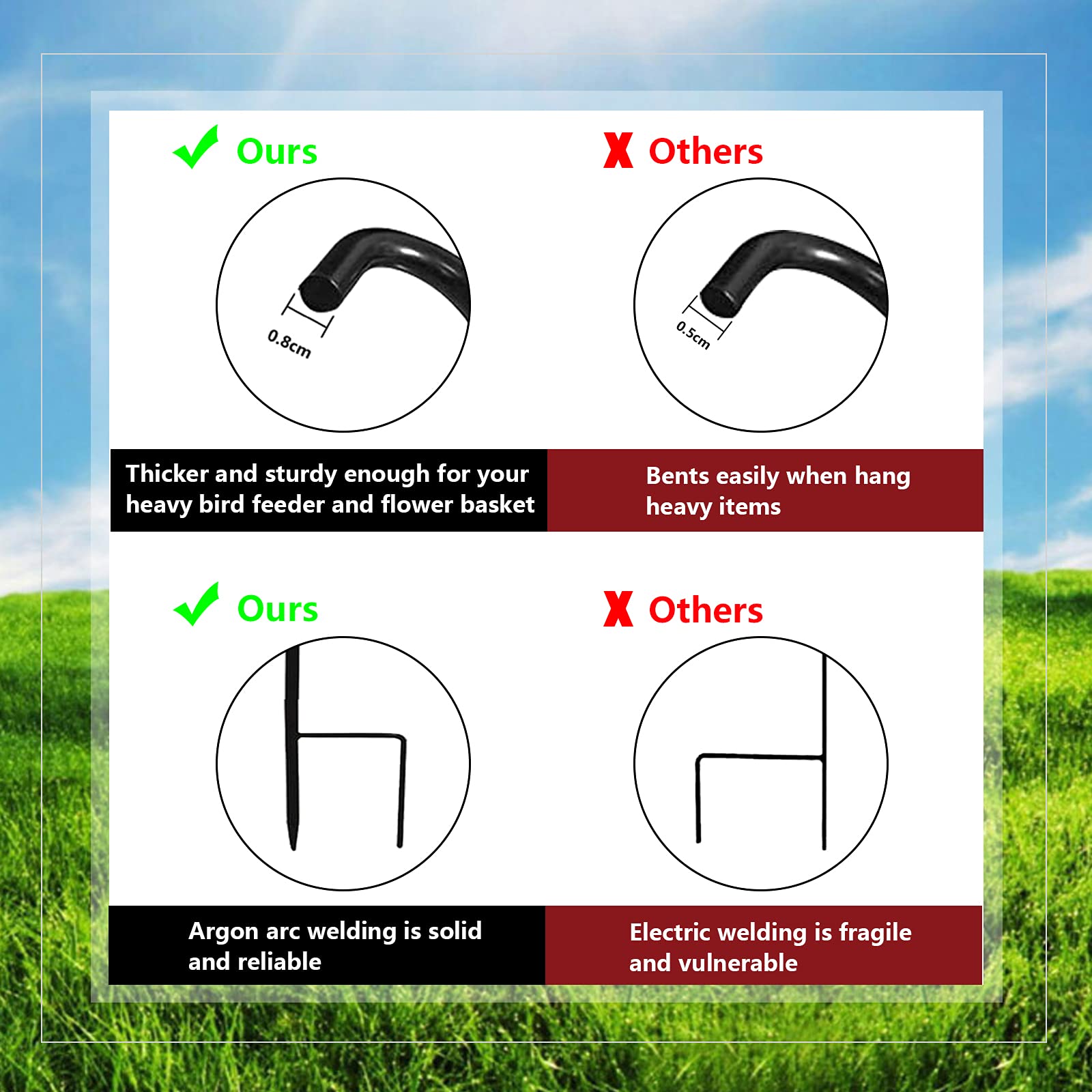XFF Adjustable Shepherd Hooks 2 Pack - 39 Inch Heavy Duty Metal Garden Hooks for Hanging Bird Feeders, Solar Lights, Flower Baskets, Lanterns & Outdoor Decor (Black) - Perfect for Patio, Yard, Garden & Wedding Decorations