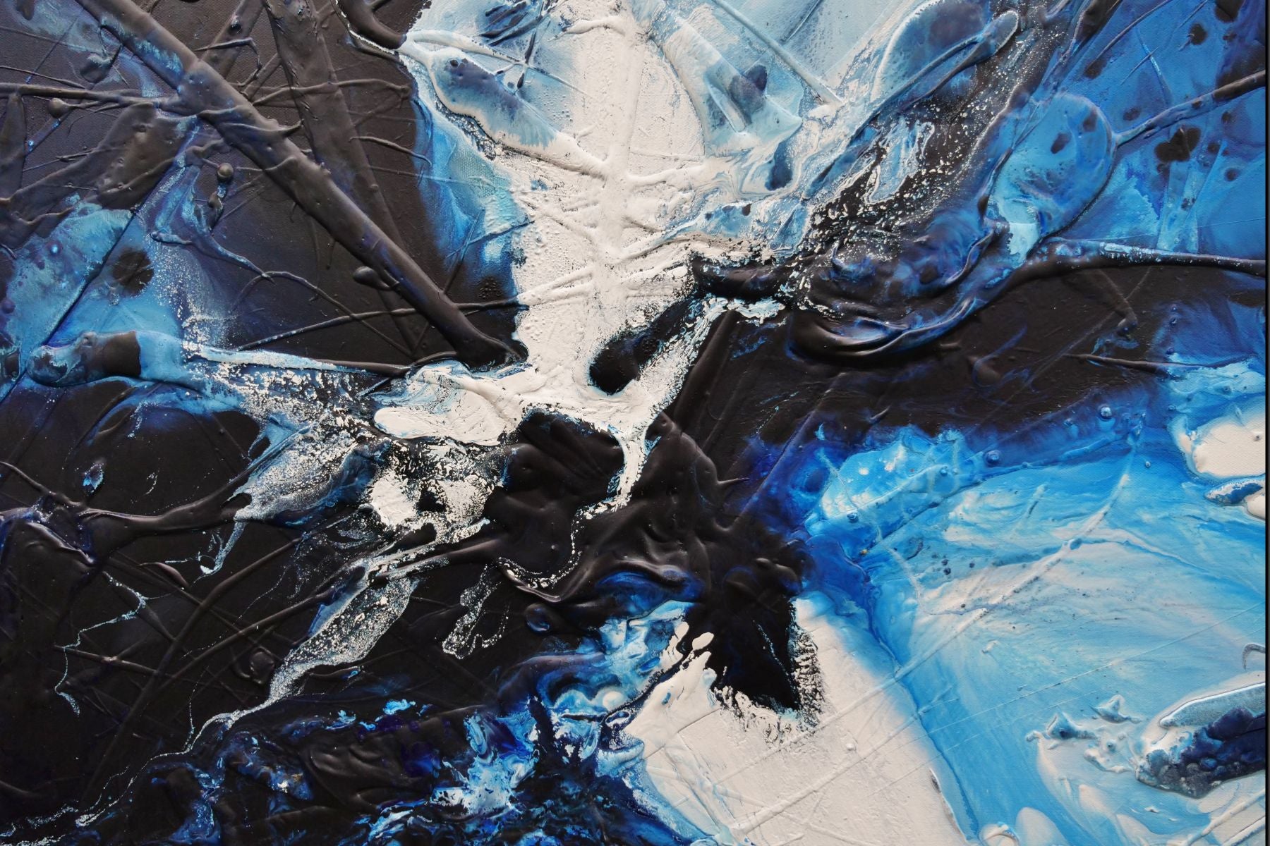 Blue Static 190cm x 100cm Abstract Textured Painting in Blues, White & Black - Perfect for Modern Living Room, Bedroom or Office Wall Decor
