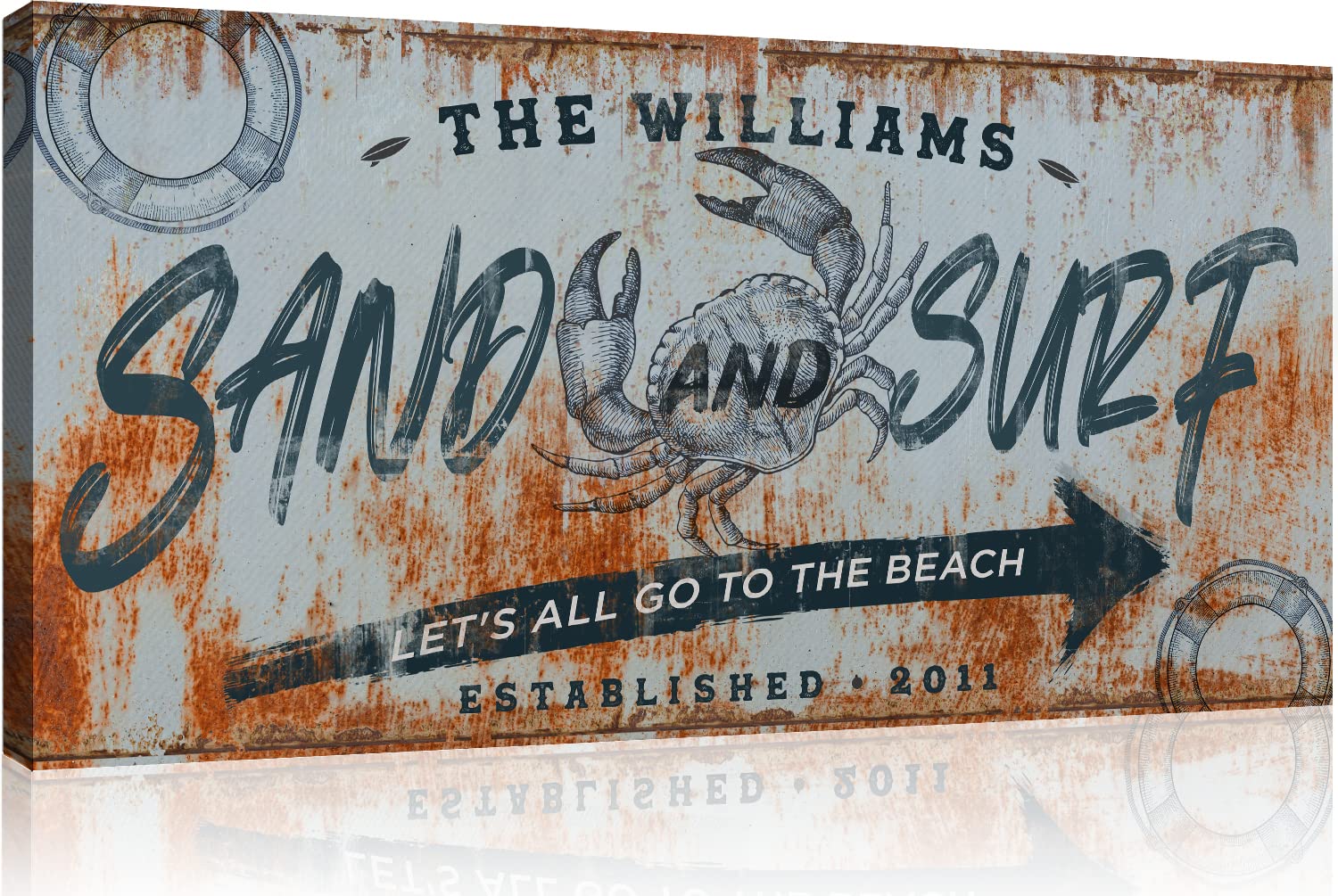 Personalized Beach Sign Wall Decor - Large Coastal Canvas Art for Home, Living Room, Bedroom & Porch - Rustic Ocean Themed 60