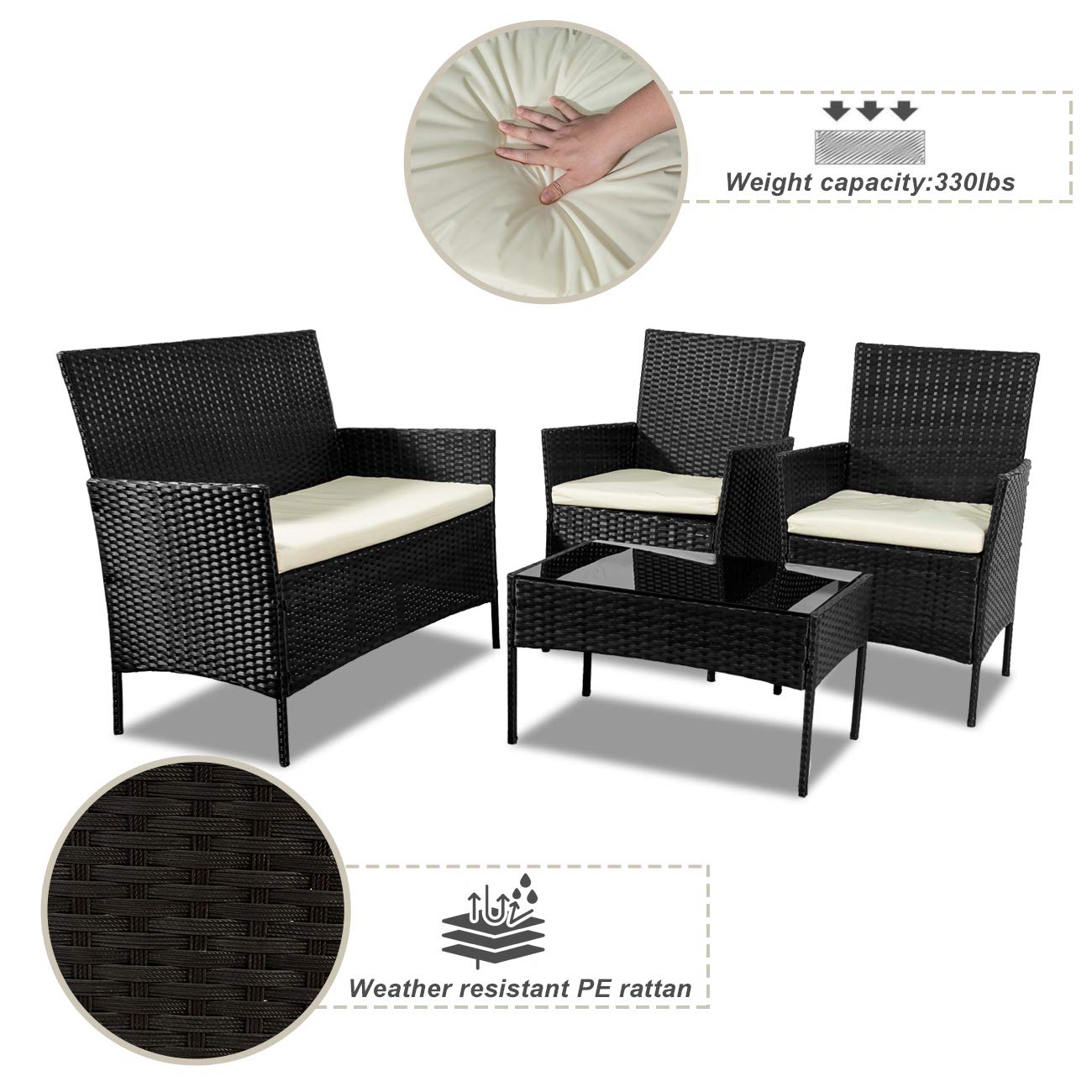 X&T 4-Piece Outdoor Patio Furniture Set - PE Rattan Wicker Chairs with Bistro Table, Weather-Resistant Garden Conversation Set for Balcony, Porch, Backyard (Red) - Perfect for Outdoor Dining, Relaxing & Entertaining Guests