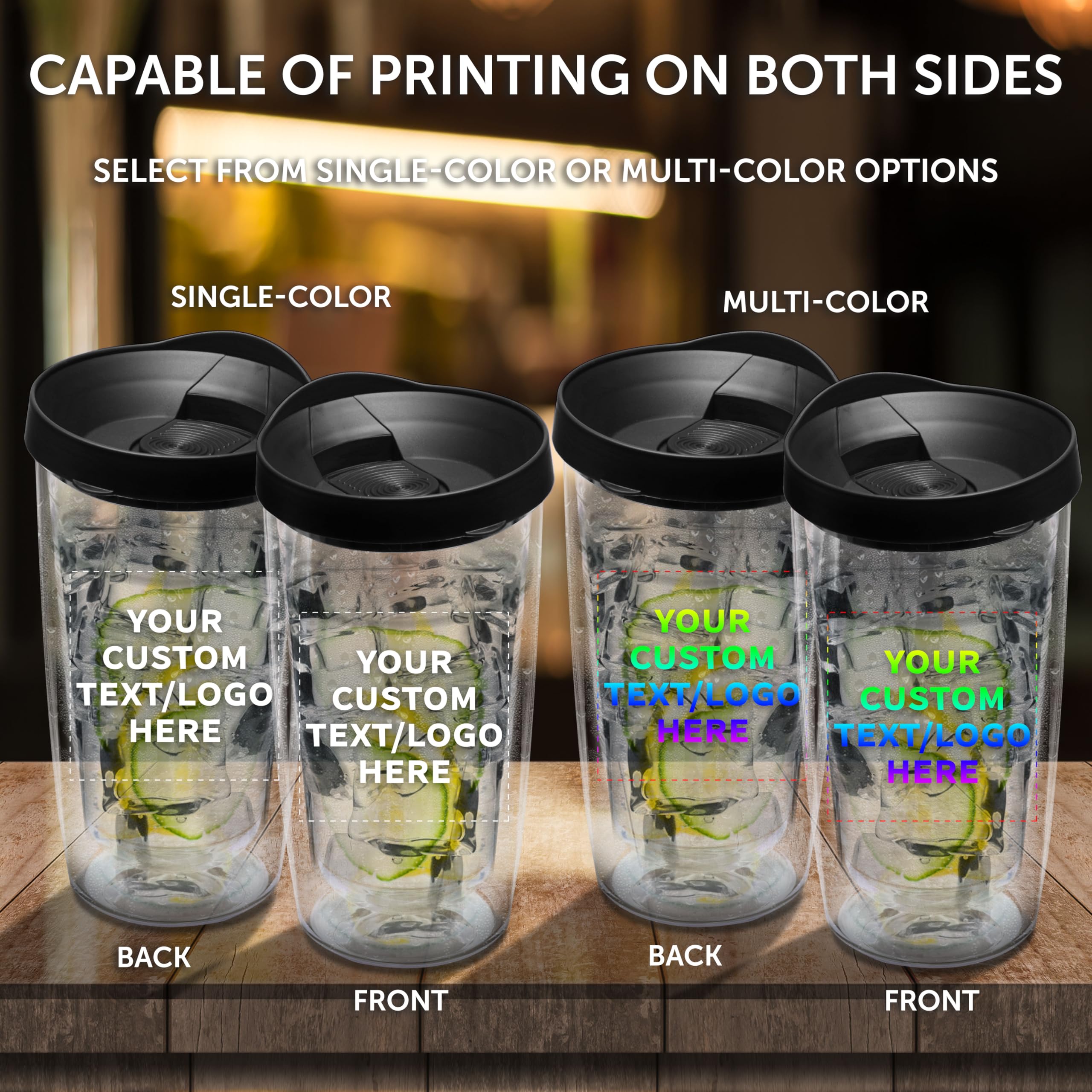 Custom 14 oz Double Wall Plastic Tumblers with Slid-Lock Lid - 50 Pack Personalized Coffee Cups for Travel, Office & Outdoor - Black (Text/Logo Printing Available) - Insulated Cold & Hot Drink Containers for Coffee, Tea, Smoothies & More