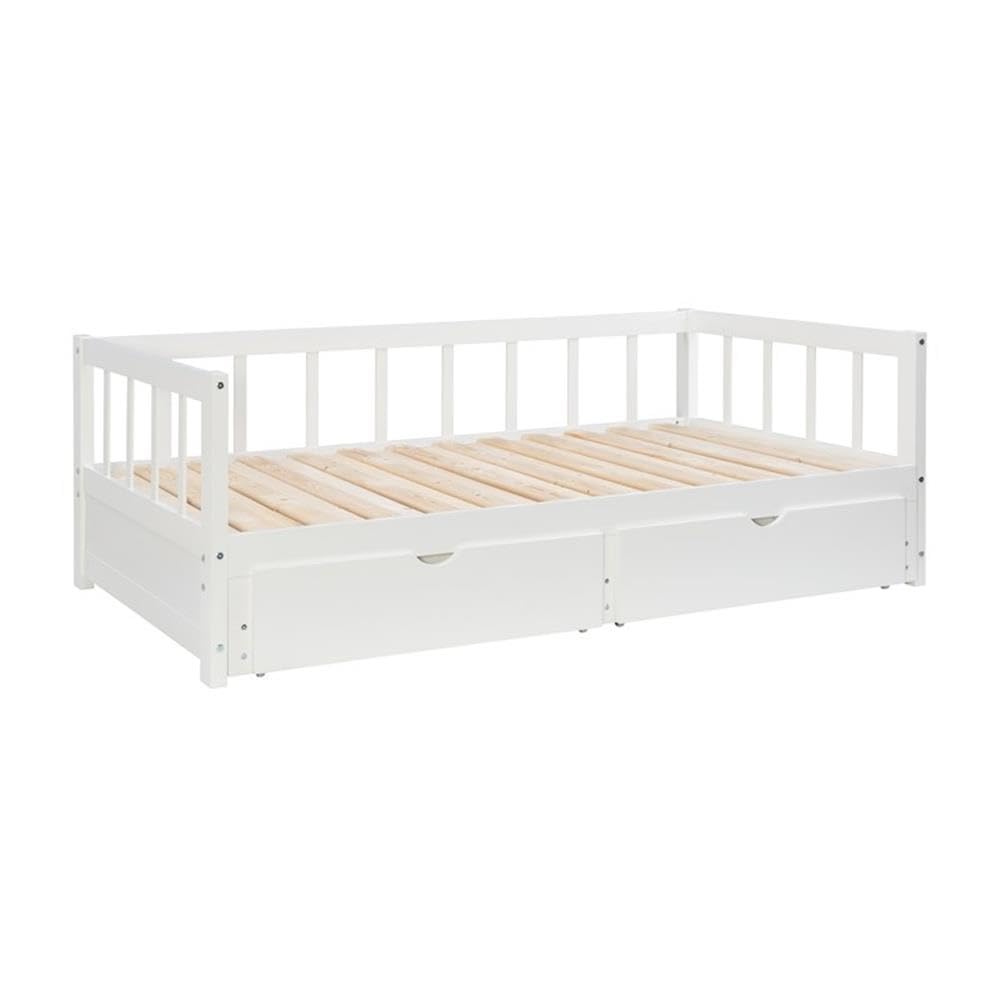 Powell Furniture Linon Macey White Wood Storage Trundle Daybed with Drawer - Perfect for Guest Room, Kids Bedroom & Small Space Living