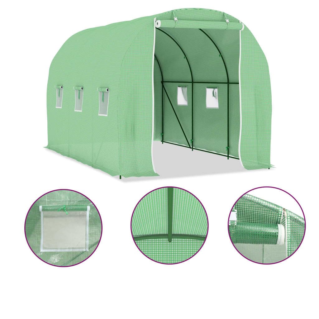 vidaXL Spacious Greenhouse with High-Density PE Mesh Fabric & Rust-Resistant Galvanized Steel Frame - Ventilation Windows & Door - Easy Assembly - Green | Perfect for Home Gardening, Plant Protection & Year-Round Growing