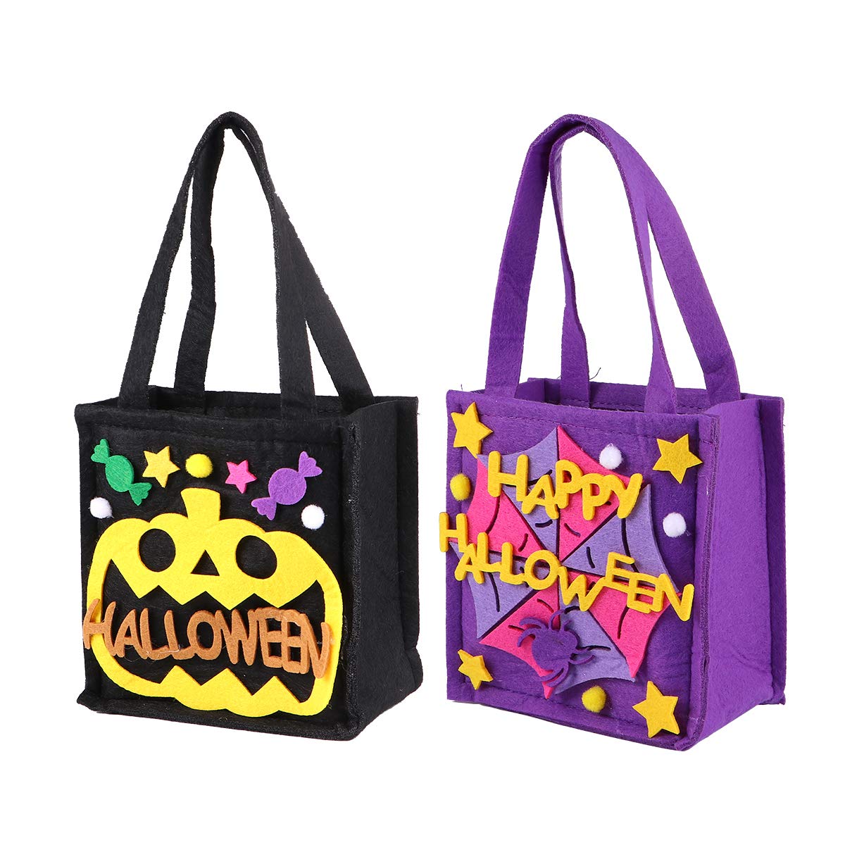 ABOOFAN 2-Pack Halloween Felt Hand Baskets - Portable Candy Bags for Trick or Treat, Halloween Party Favors & Goodie Bags (Black & Purple) - Perfect for Kids Costume Accessories, Classroom Treats & Spooky Decorations
