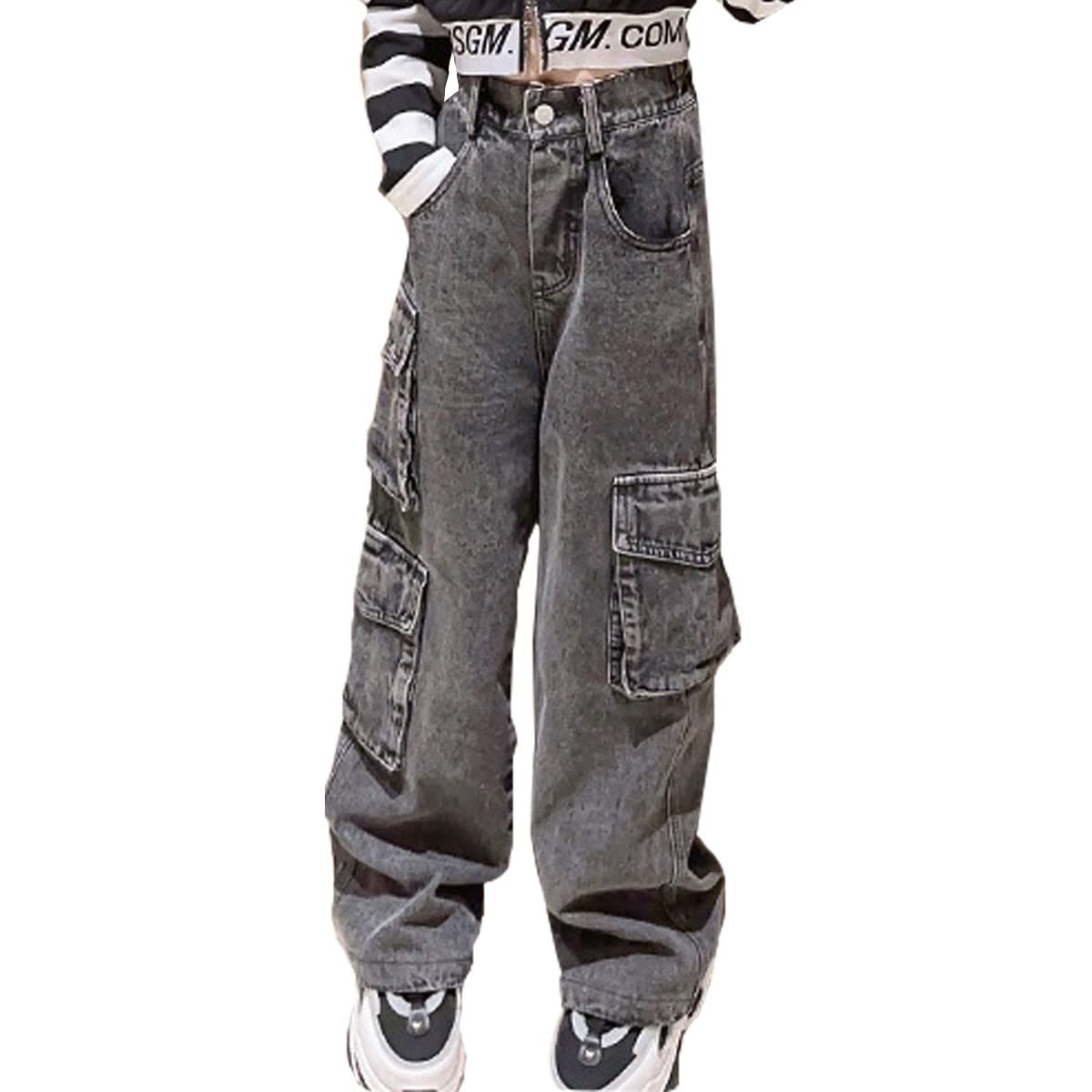 **Distressed Ripped Baggy Jeans for Girls - Wide Leg Casual Denim Pants (Size 5-14 Years) - Perfect for School, Playdates & Everyday Wear**