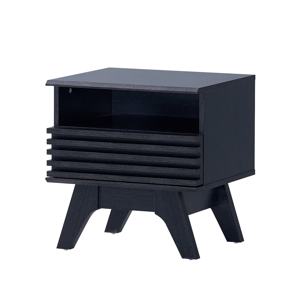 Camille Wooden Nightstand with 1 Drawer - Modern Black Bedside Table for Bedroom, Living Room, or Office Storage