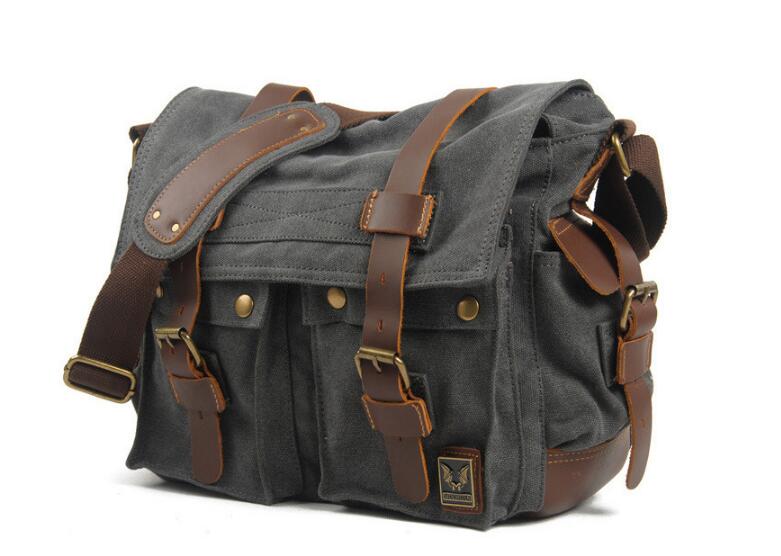 Men's Canvas Messenger Bag - Durable & Stylish in Grey, Green, Black - Perfect for Work, Travel & Everyday Use