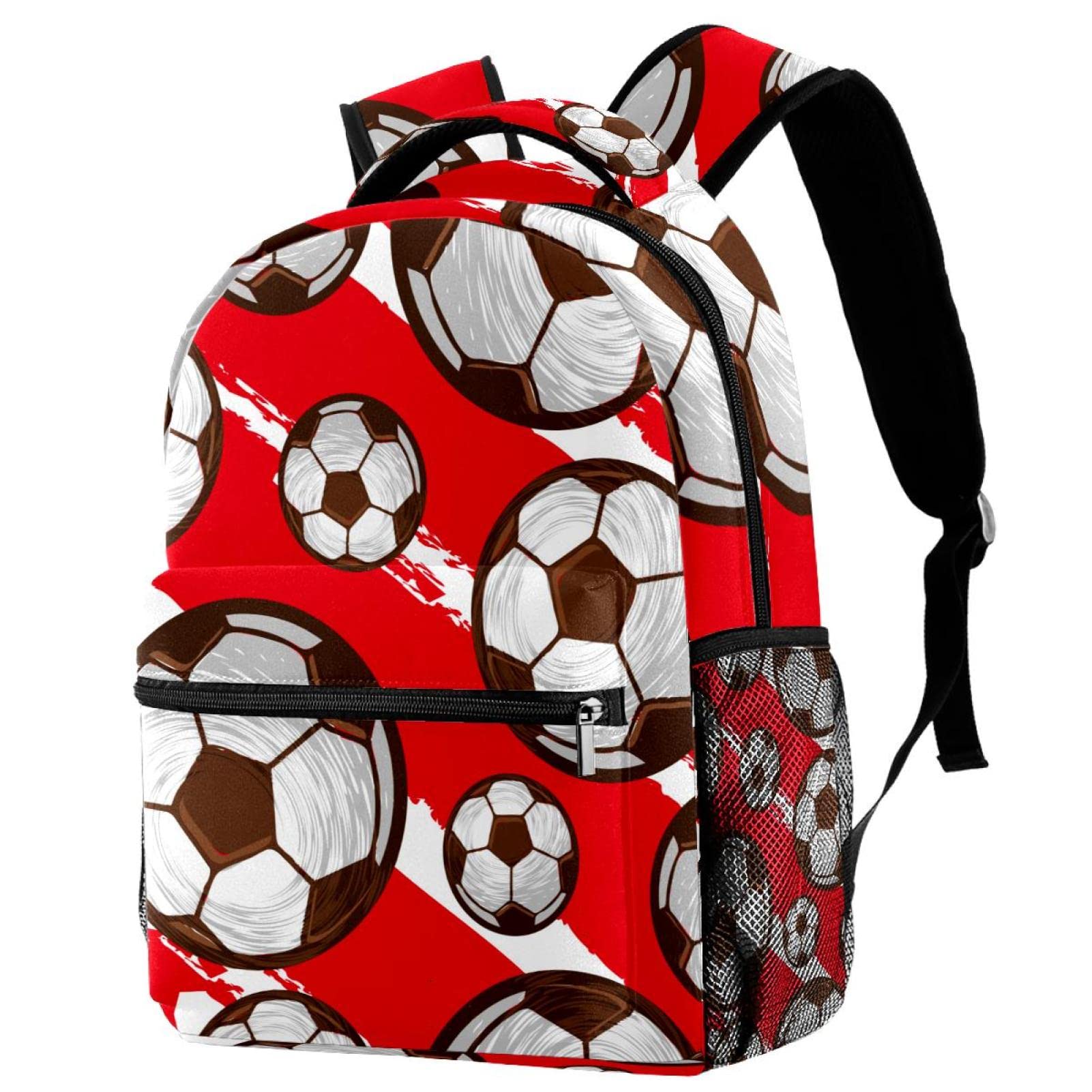 Best Unisex Laptop Backpack for School & Travel - Durable Elementary Book Bag with Soccer Football Red Pattern - Perfect for Students, Commuters & Outdoor Adventures