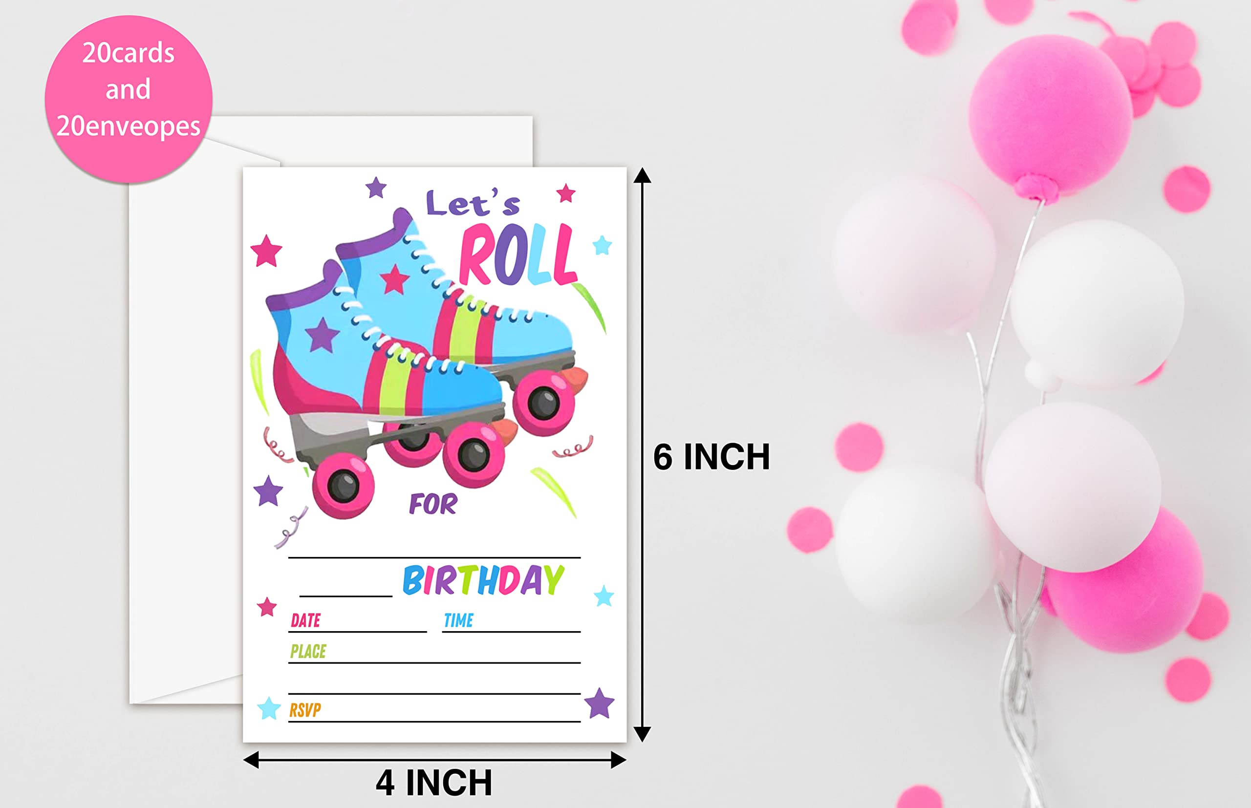 Lesixur Personalized Birthday Party Invitation Cards for Kids - 20 Ice Skating & Roller Skate Themed Cards with Envelopes - Perfect for Girls, Boys & Teens Birthday Celebrations - Great for School Events, Birthday Parties & Special Occasions