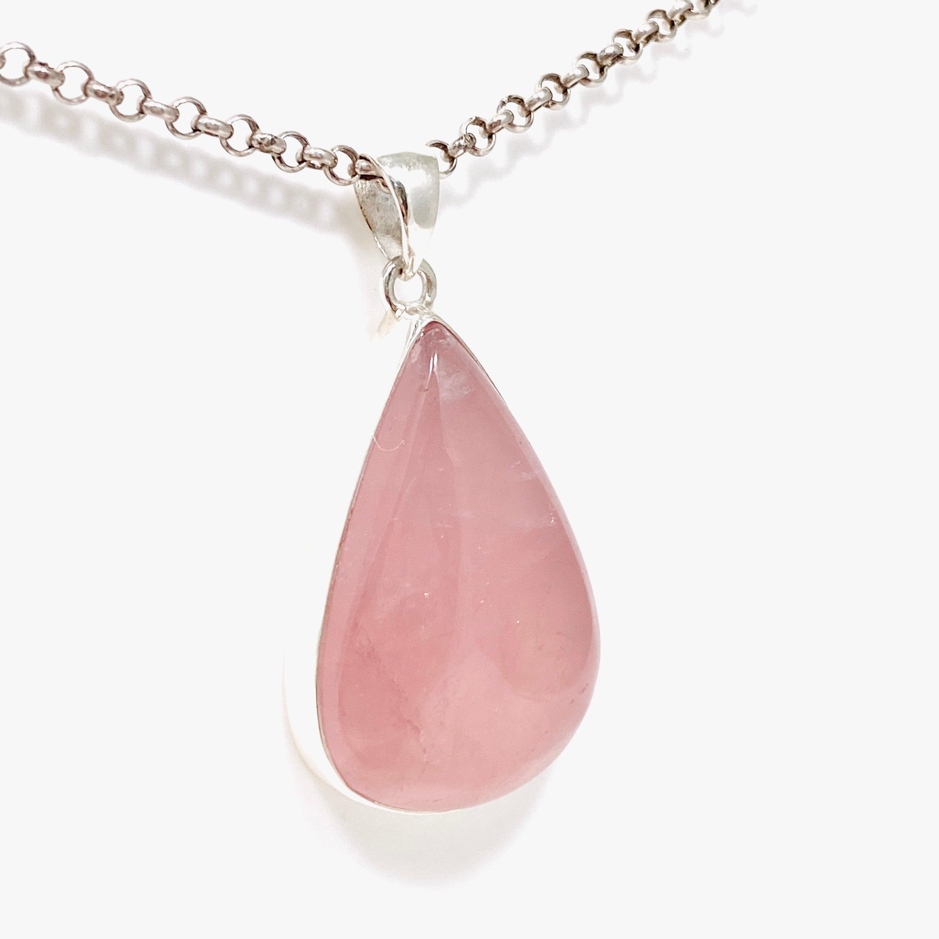 Natural Rose Quartz Teardrop Pendant Necklace - Healing Crystal Jewelry for Women - Perfect for Meditation, Yoga & Spiritual Gifts | KPGJ4314