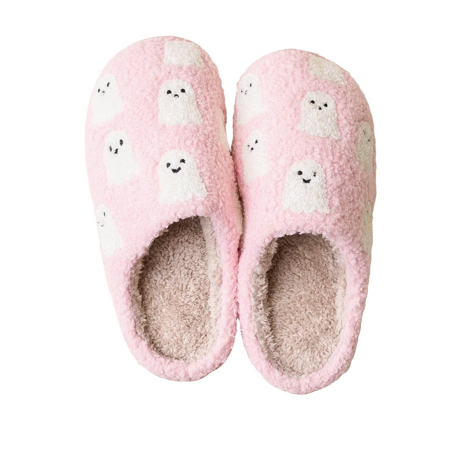 FLOOF Tiny Ghost Slippers for Women - Soft Pink Halloween House Shoes | Cute & Comfortable Indoor Slippers for Cosplay, Lounge Wear & Gift Giving