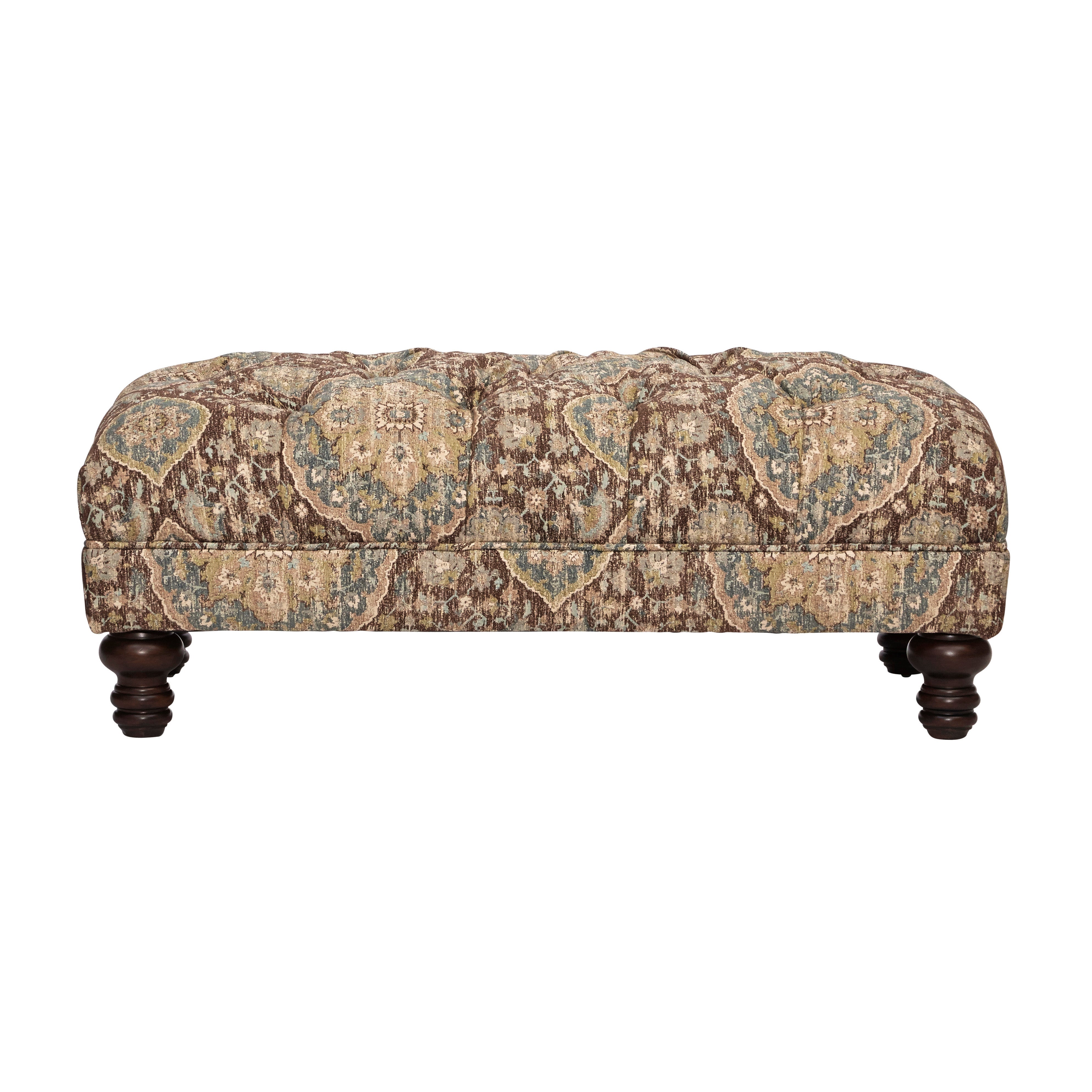 Roundhill Furniture Charbilia Fabric Tufted Cocktail Ottoman in Tapestry Ocean Cliff - Stylish Living Room Footrest & Coffee Table Alternative for Home Decor