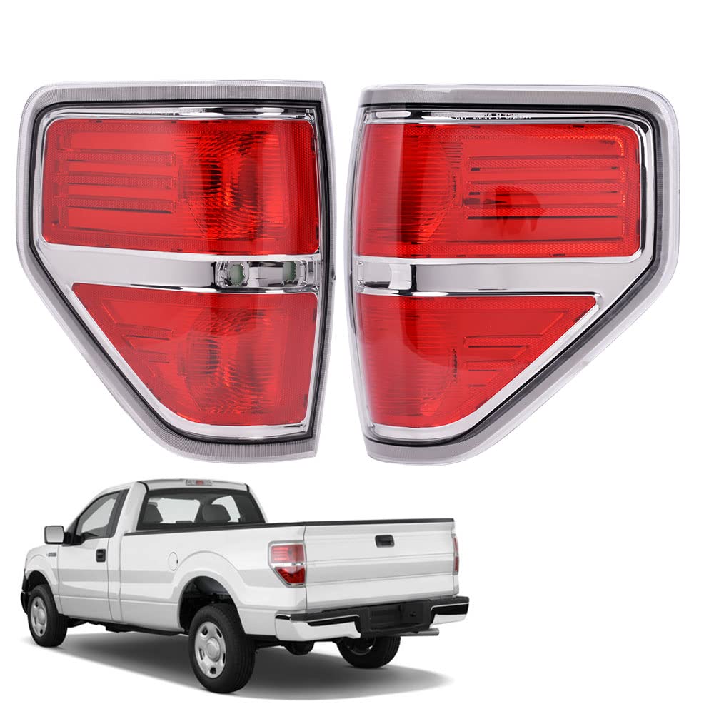 CNNELL Chrome Red LED Brake Lights & Tail Lights Pair (2pcs) - Compatible with Ford F150 Pickup Truck 2009-2014 Models - Enhanced Visibility & Style for Night Driving & Off-Road Adventures