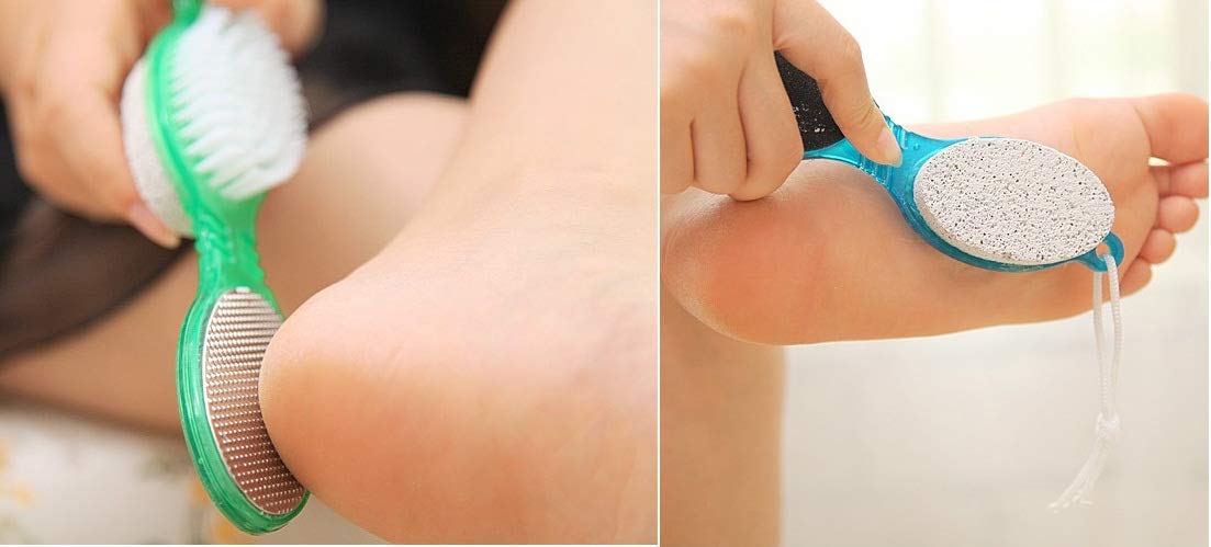 FOK 4-in-1 Foot Pumice Brush & Callus Remover - Exfoliating Pedicure Tool for Dead Skin Care - Perfect for Home Spa, Pedicure & Foot Care Routine (Random Color)