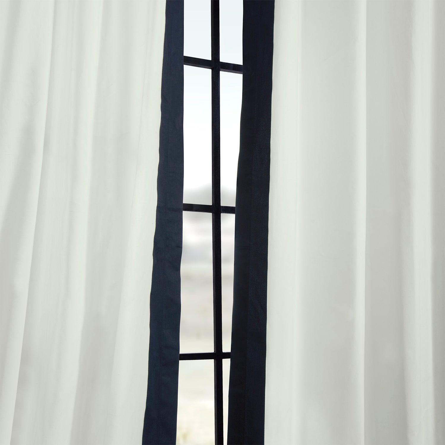 Fresh Popcorn & Polo Navy Bordered Grommet Vertical Printed Cotton Curtain - Stylish Window Treatment for Living Room, Bedroom, and Home Theater Decor