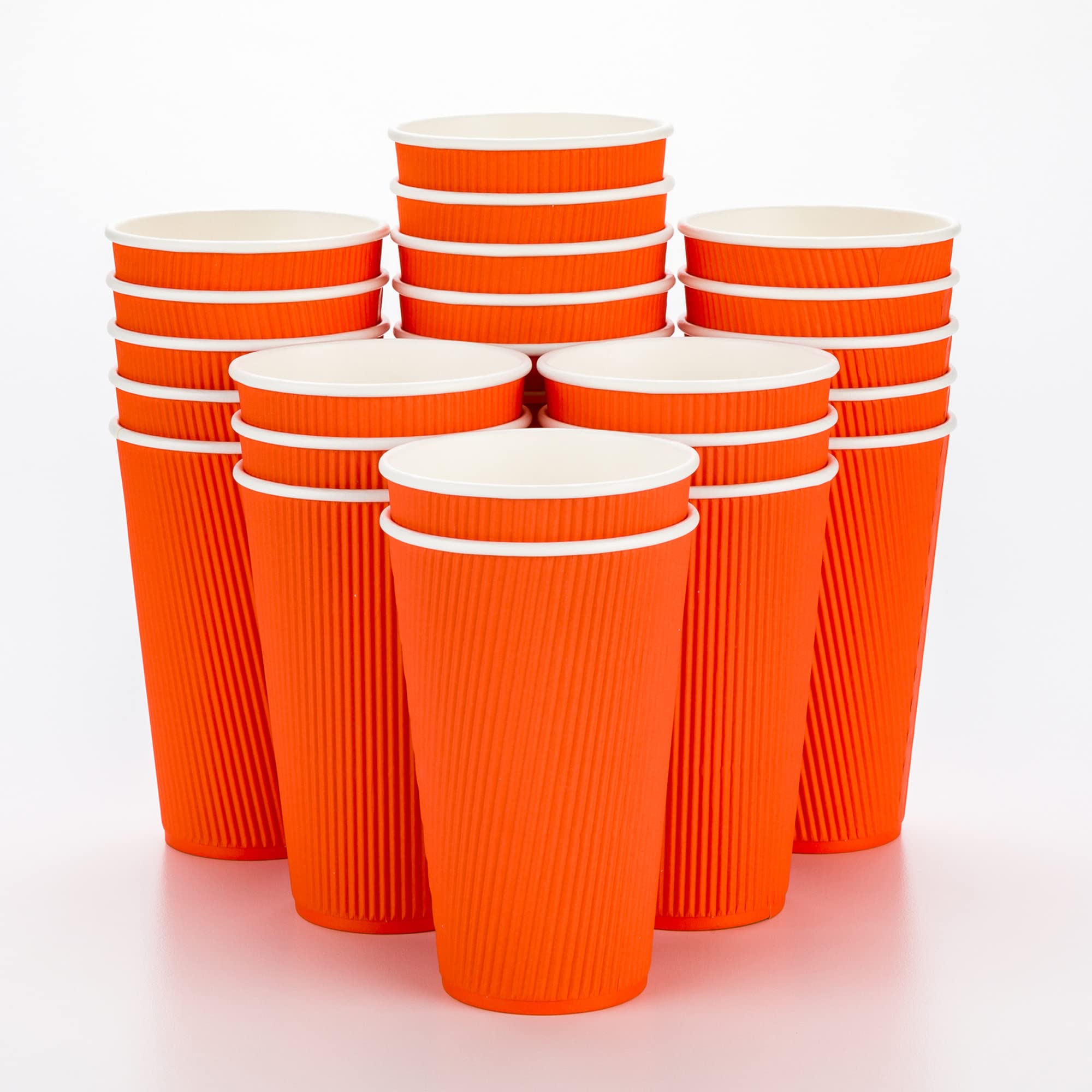 16oz Disposable Coffee Cups with Ripple Wall - 500 Pack Insulated Orange Paper Cups for Hot Coffee, Tea & Beverages | Rolled Rim Design, Lids Sold Separately | Perfect for Restaurants, Cafes, Offices & Home Use