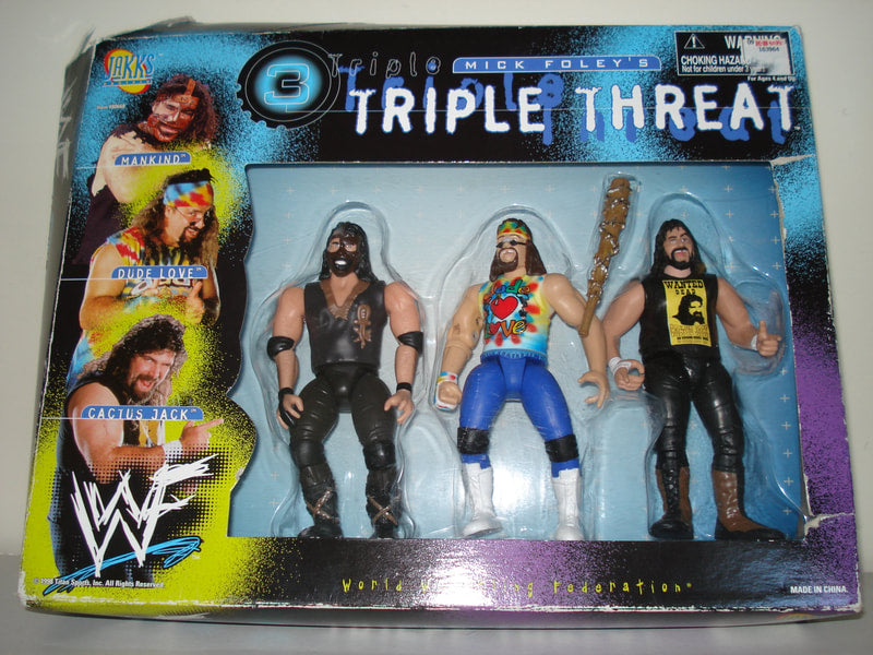 1998 WWF Jakks Pacific Mick Foley's Triple Threat Box Set - Mankind, Dude Love & Cactus Jack Wrestling Action Figures [Collector's Edition] | Perfect for WWE Memorabilia Displays, Wrestling Fan Collections & Nostalgic Gift Giving