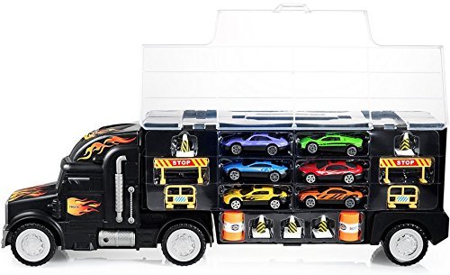 Play22 17-in-1 Semi Truck Toy Set with 6 Cars & 11 Accessories - Best Gift for Boys Ages 3-5 | Durable Transport Carrier for Kids, Perfect for Birthday Gifts & Pretend Play Scenarios