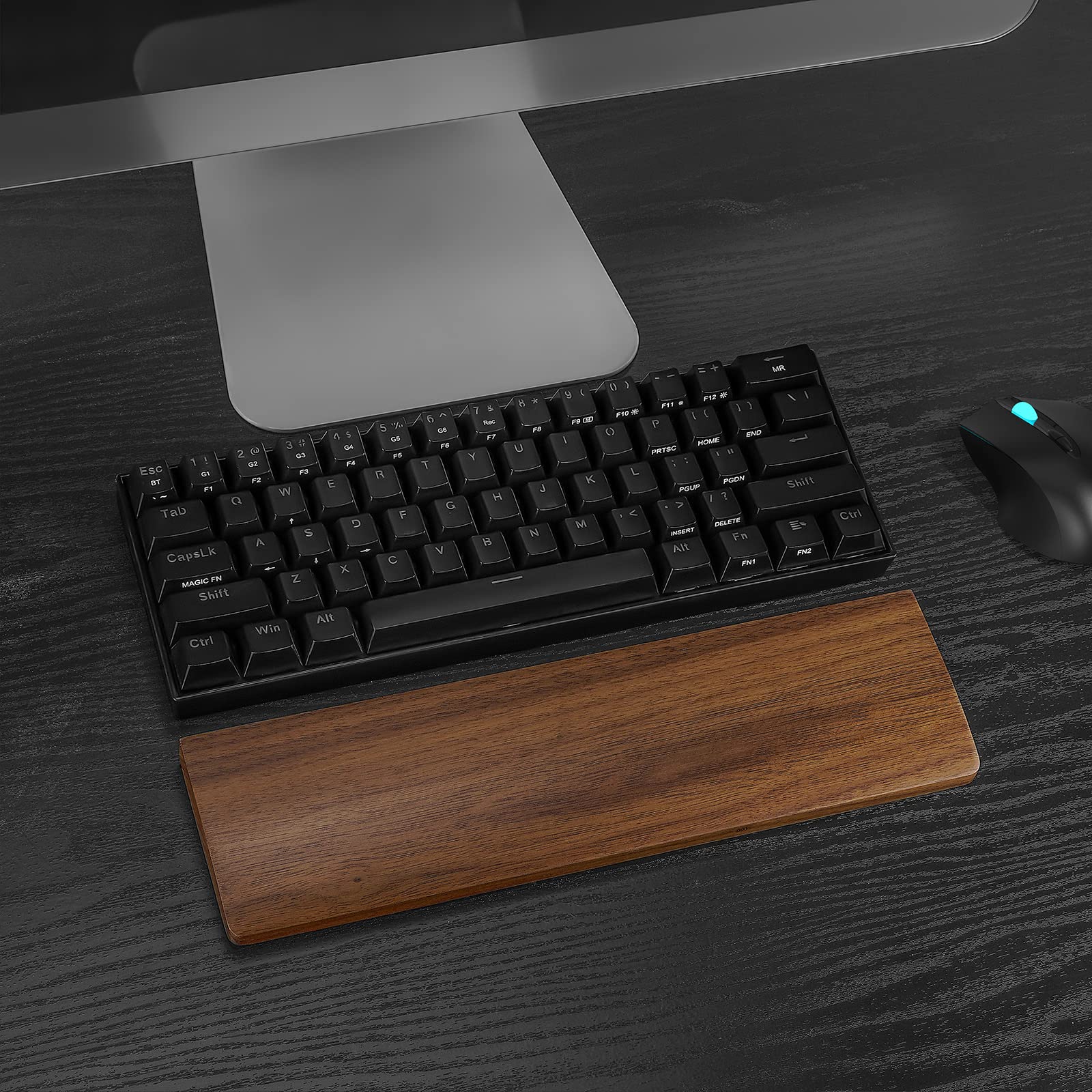 Linkidea Wooden Keyboard Wrist Rest for 61-Key 60% Compact & Gaming Mechanical Keyboards - Ergonomic Hand Palm Support Pad for Office, Computer, Laptop Typing & PC Gaming (Black Walnut) - Perfect for Long Work Sessions & Competitive Gaming