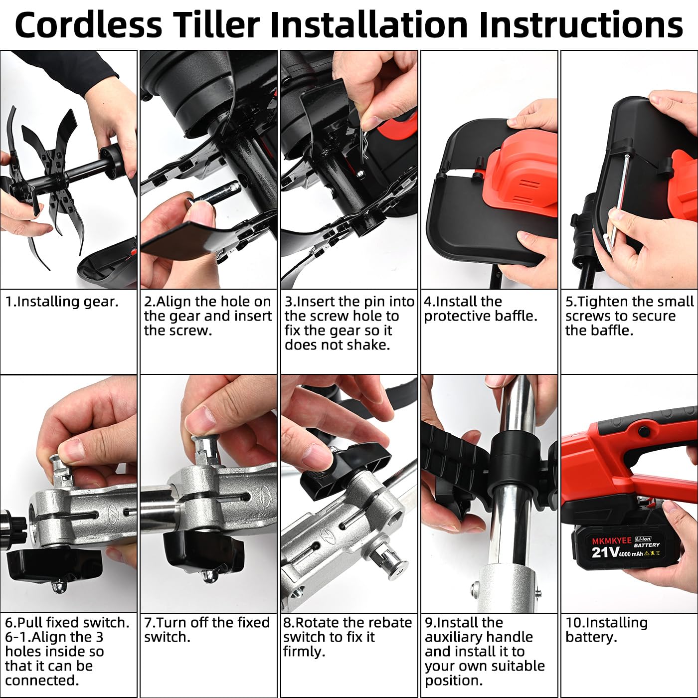 21V Cordless Tiller Cultivator - 300 RPM, 4.0Ah Battery with Capacity Display, 11