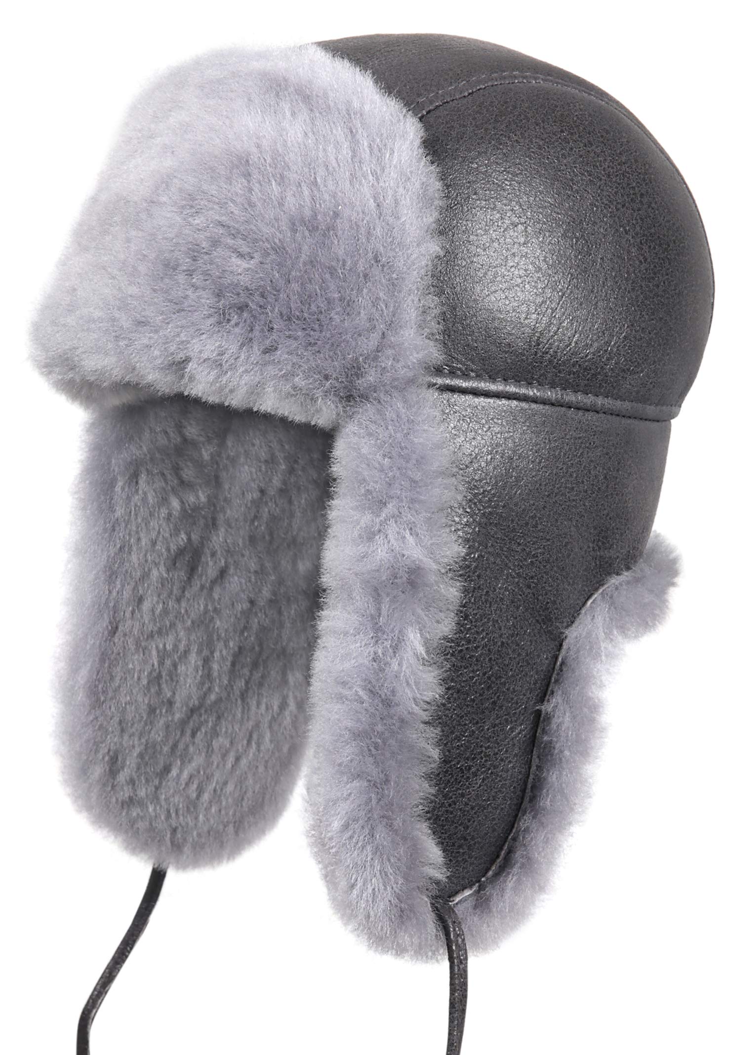 Genuine Leather Aviator Shearling Ushanka Trapper Hat - Russian Sheepskin Winter Cap with Real Fur & Ear Flaps for Men and Women - Cold Weather Outdoor Activities, Skiing, Snowboarding, Hunting