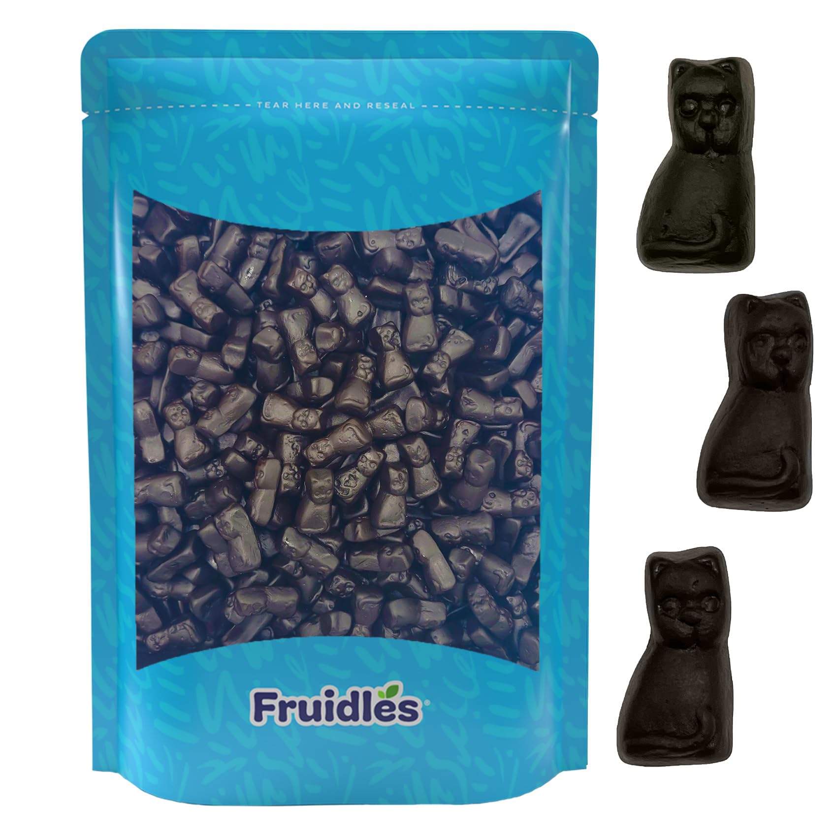 Fruidles Black Licorice Cats - Dutch Licorice Candy Gummies (8oz) | Sweet Treats for Parties, Movie Nights & Gift Baskets