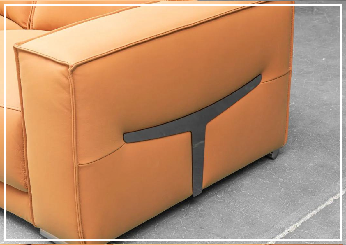 Klaussner Grazia 3-Seater Tufted Leather Sofa with Track Arms in Orange - Modern Living Room Furniture for Home & Office Comfort