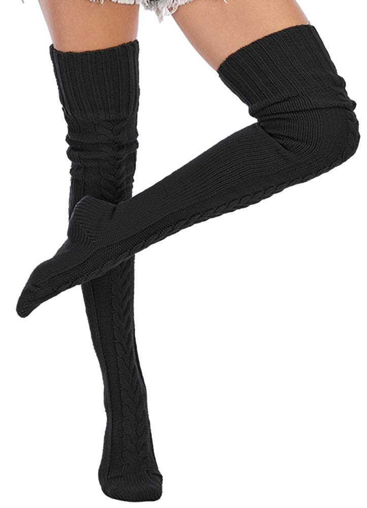Leoparts Women's Cable Knit Thigh High Boot Socks - Extra Long Over Knee Winter Stockings & Leg Warmers for Cold Weather, Snow Boots, and Fashion Outfits