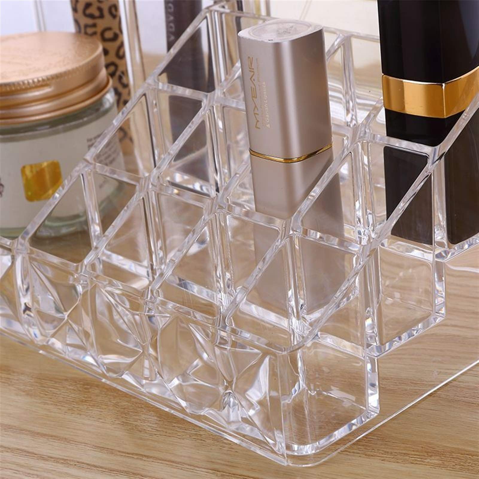 Pink Diamond Pattern Cosmetic Organizer Box with Brush Holder - 4 Drawers & 2-Piece Set for Jewelry, Makeup & Skincare Storage | Perfect for Vanity, Bathroom & Travel Organization (White)