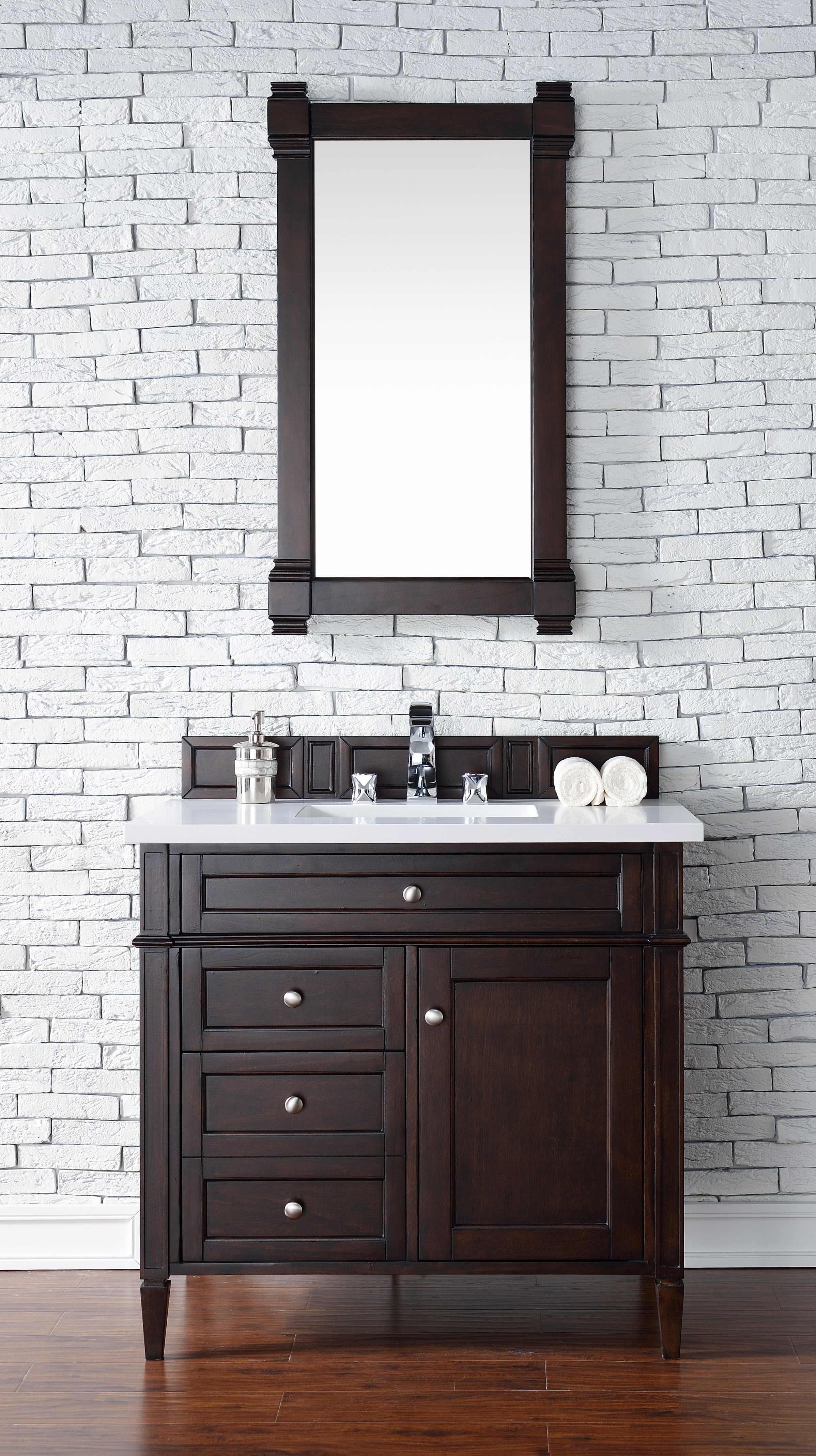 Brittany 36 Inch Burnished Mahogany Bathroom Vanity with 3CM White Zeus Quartz Countertop - Perfect for Modern Master Bathrooms and Powder Rooms