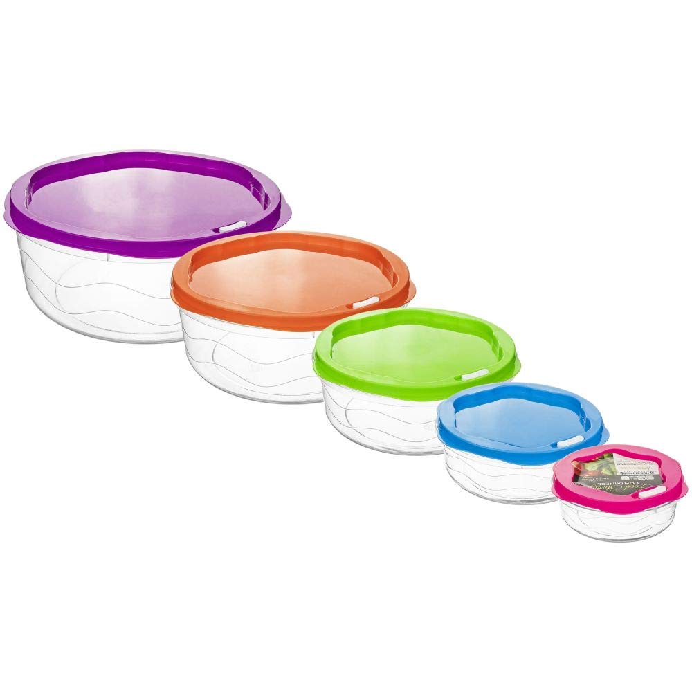 5-Piece Round Food Storage Containers Set with Colorful Snap-On Lids | Airtight Kitchen Organization for Meal Prep, Leftovers & Pantry Storage | Southern Homewares