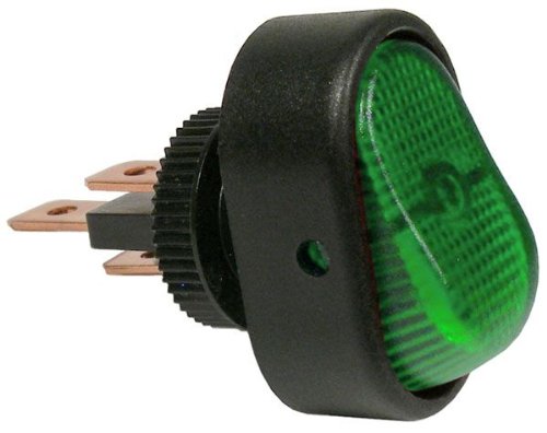 Pico 5583A 12V 25A SPST Green Illuminated Oval Rocker Switch - 25 Pack | On/Off Power Switch for Marine, Automotive & Industrial Equipment